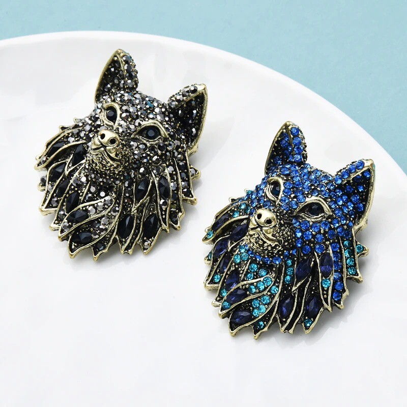 Hot Sale Rhinestone Leopard Pin Tiger Badge Wolf Brooch Gift Jewelry Accessories