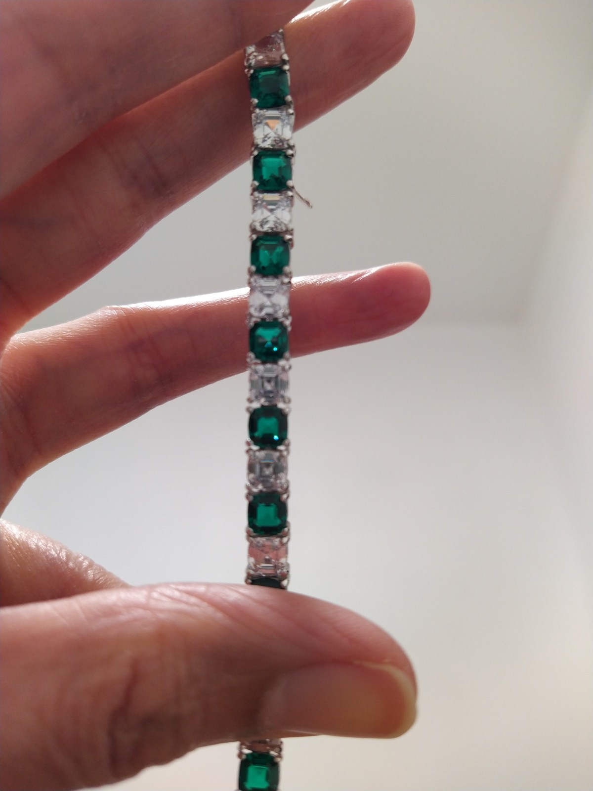 Diamonique Asscher Cut White Emerald Tennis Bracelet Sterling Silver 925 8″ New