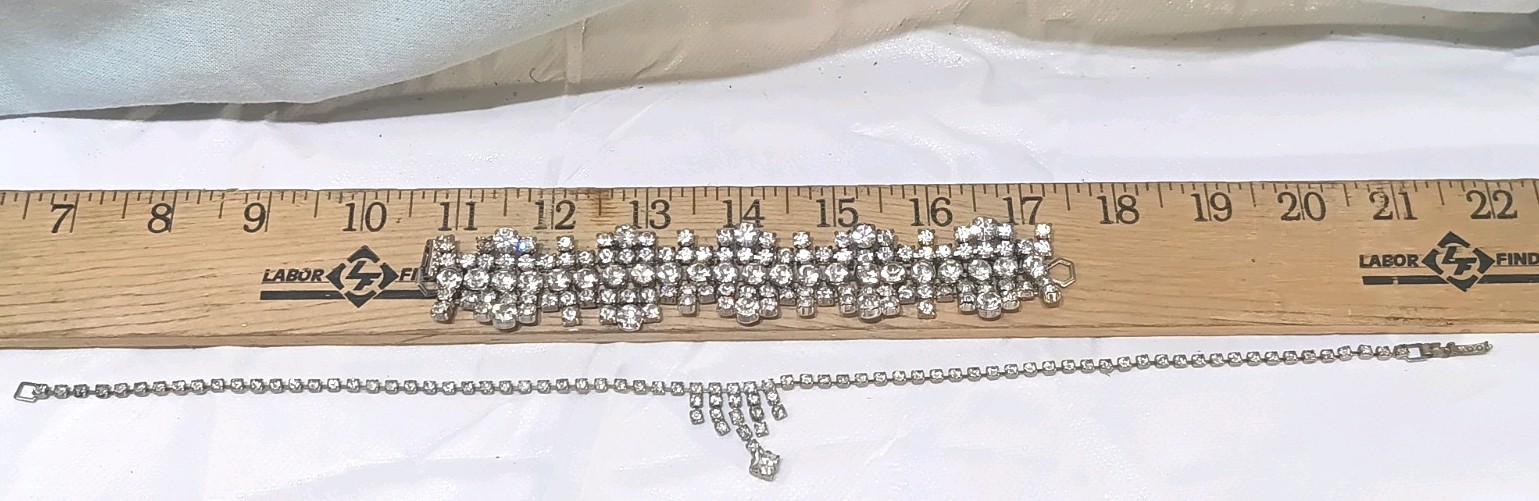 Vintage 1950s Clear Rhinestone Drop Fringe Necklace Choker 15″ & Bracelet 7″ Set