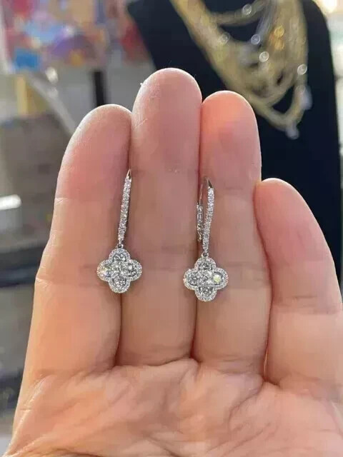 3 Ct Round Cut Simulated Diamond Drop Dangle Earrings 14K White Gold Over Silver