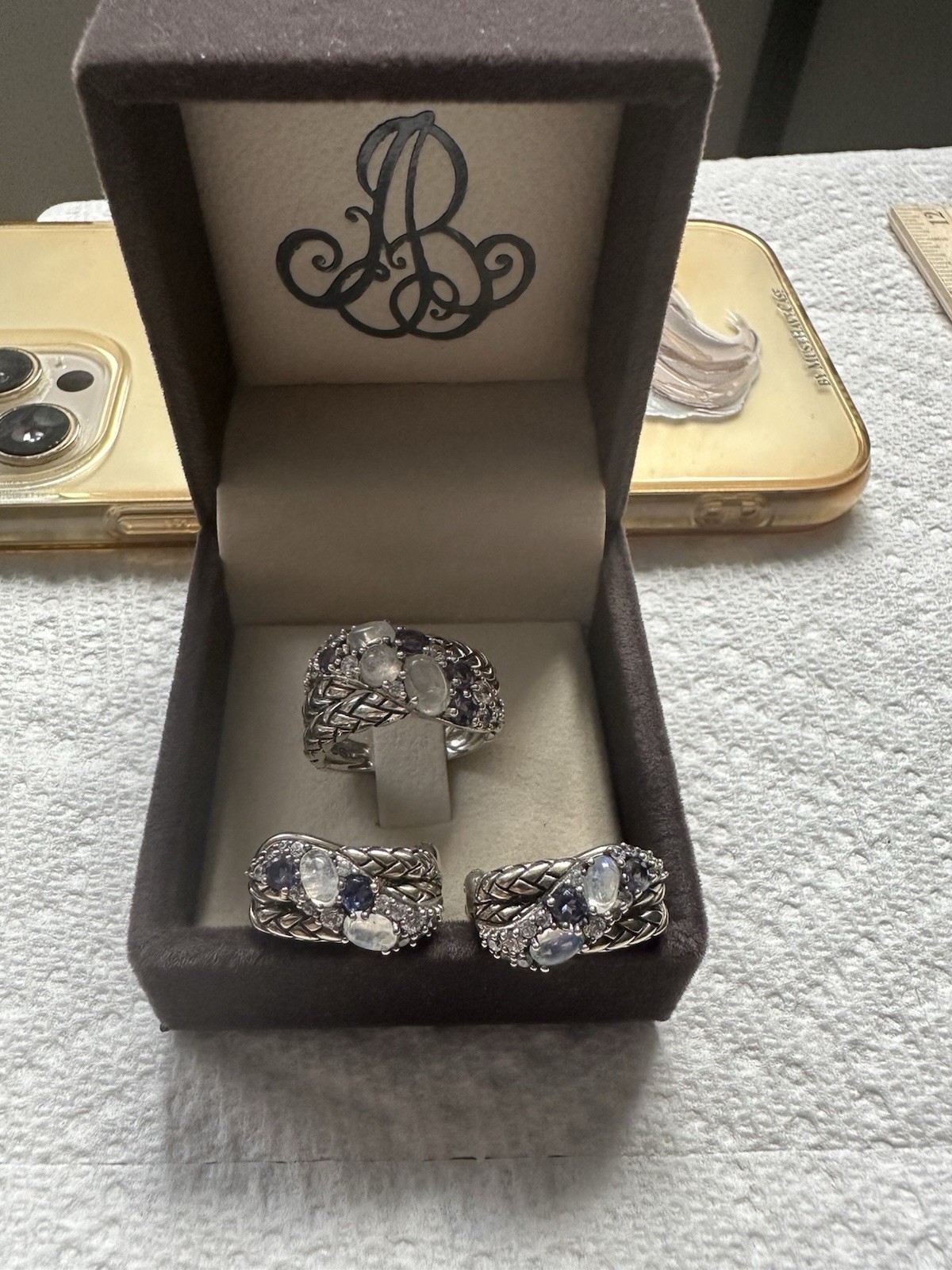 New 925 Silver Moonstone & CZ Jewelry Set – Ring & Earrings, Elegant Gift
