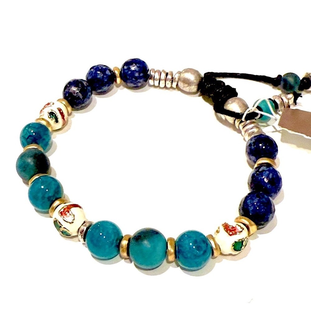 J. JILL | Blue Semi-Precious Stone Beaded Bracelet w Flower Bead Accents | NWT