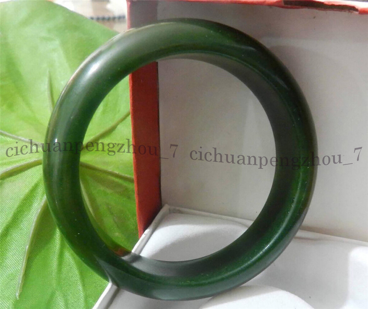 Real 58mm Dark Green Bangle Bracelet Natural A Green Jade Free-Jewelry Box
