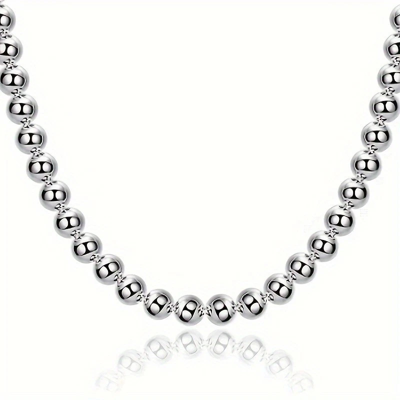 1Pcs Women’s 925 Sterling Silver 8mm Hollow Balls Beads 20″ Chain Necklace