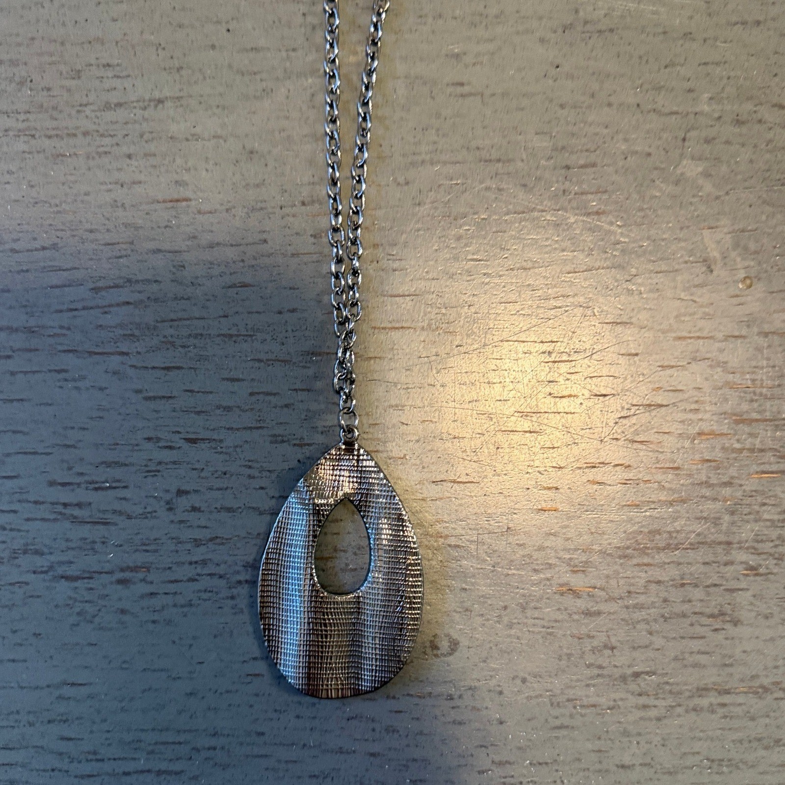 Paparazzi Gunmetal Textured Teardrop Pendant Necklace and Earring Set Long Chain