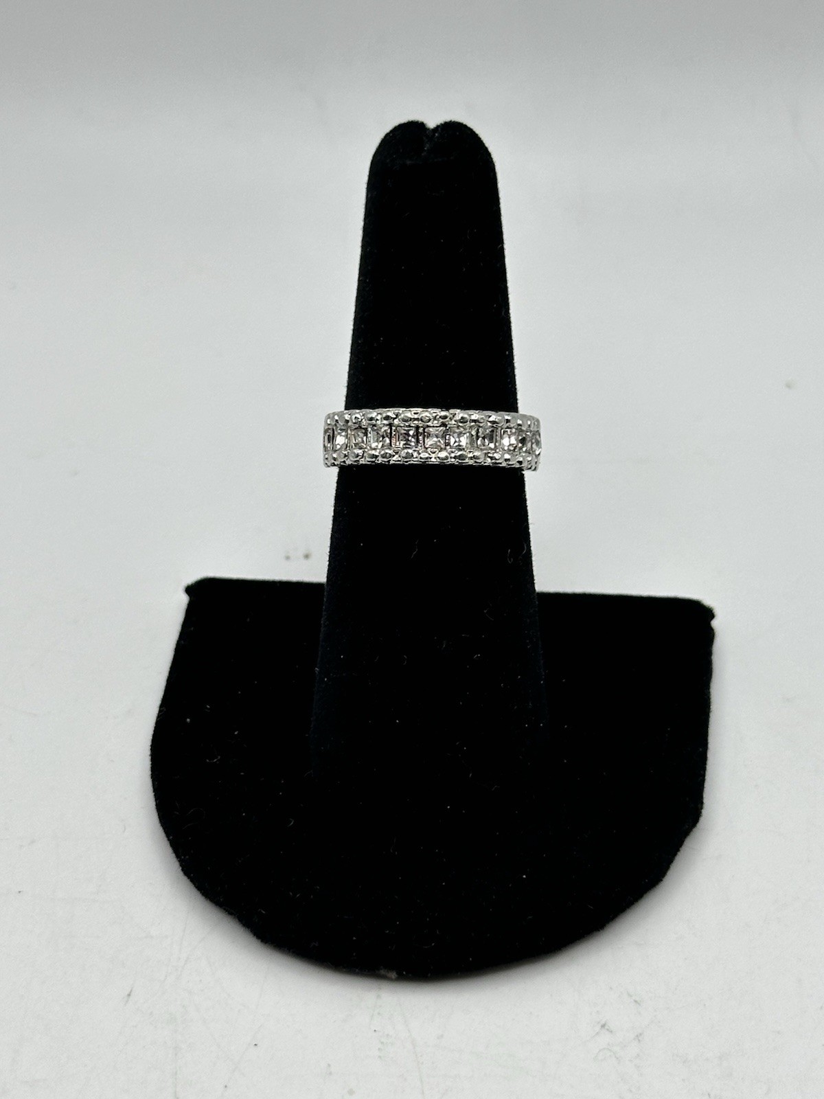 Fashion Band Ring Silver Tone With Rhinestone Channel Set Clear Stones