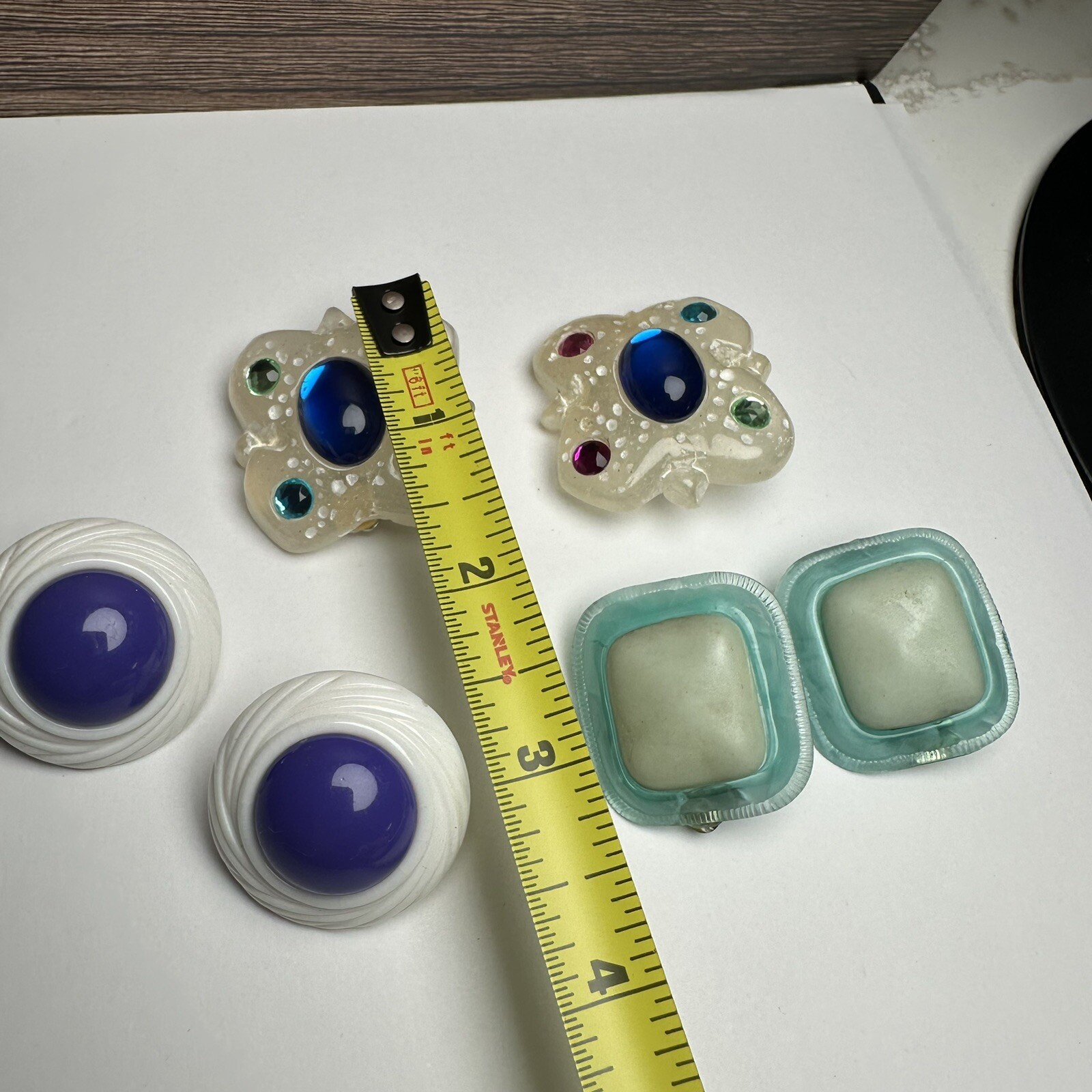 Vintage & Retro Colorful Plastic / Resin Clip On Earrings Lot Of 3