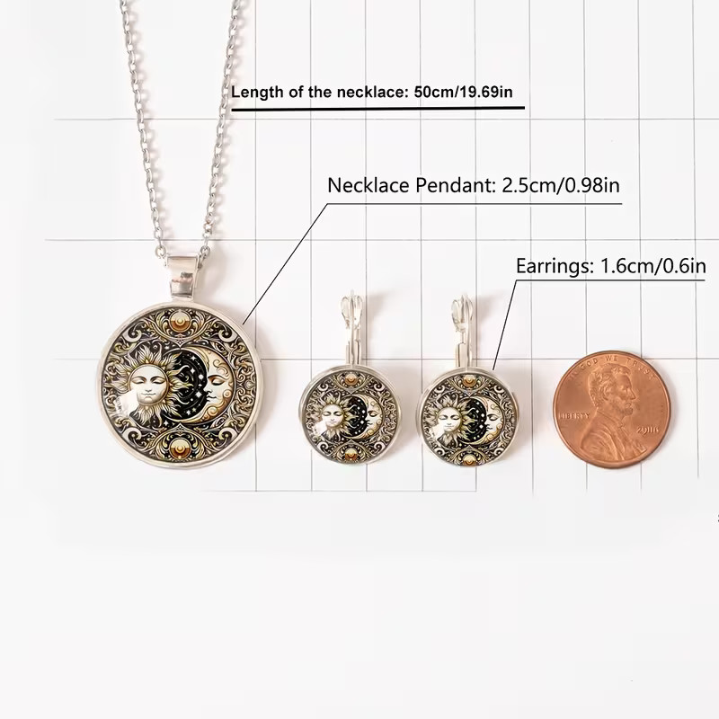 Sun Moon Auspicious Clouds Necklace and Earrings Set Suitable for Daily Wear