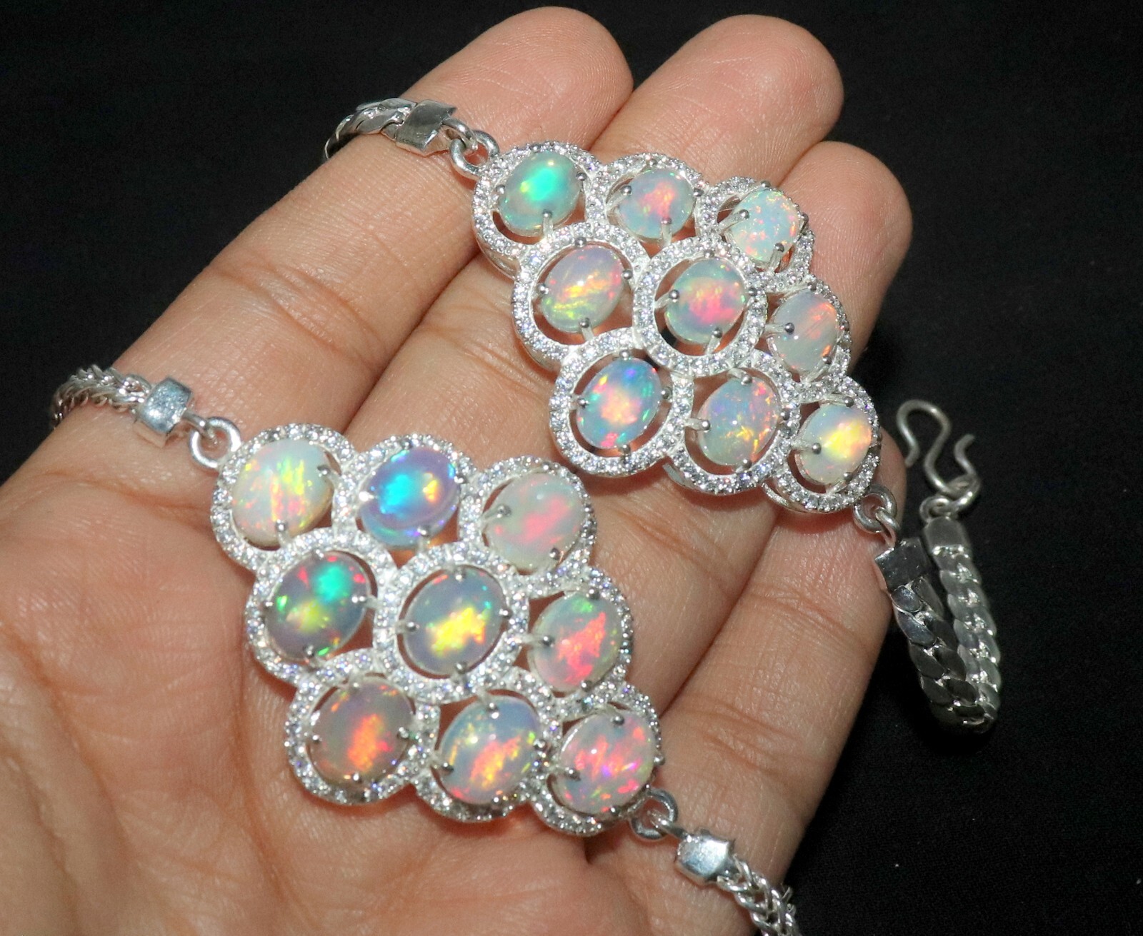 genuine Ethiopian fire opal bracelet with sterling silver dainty opal bracelet