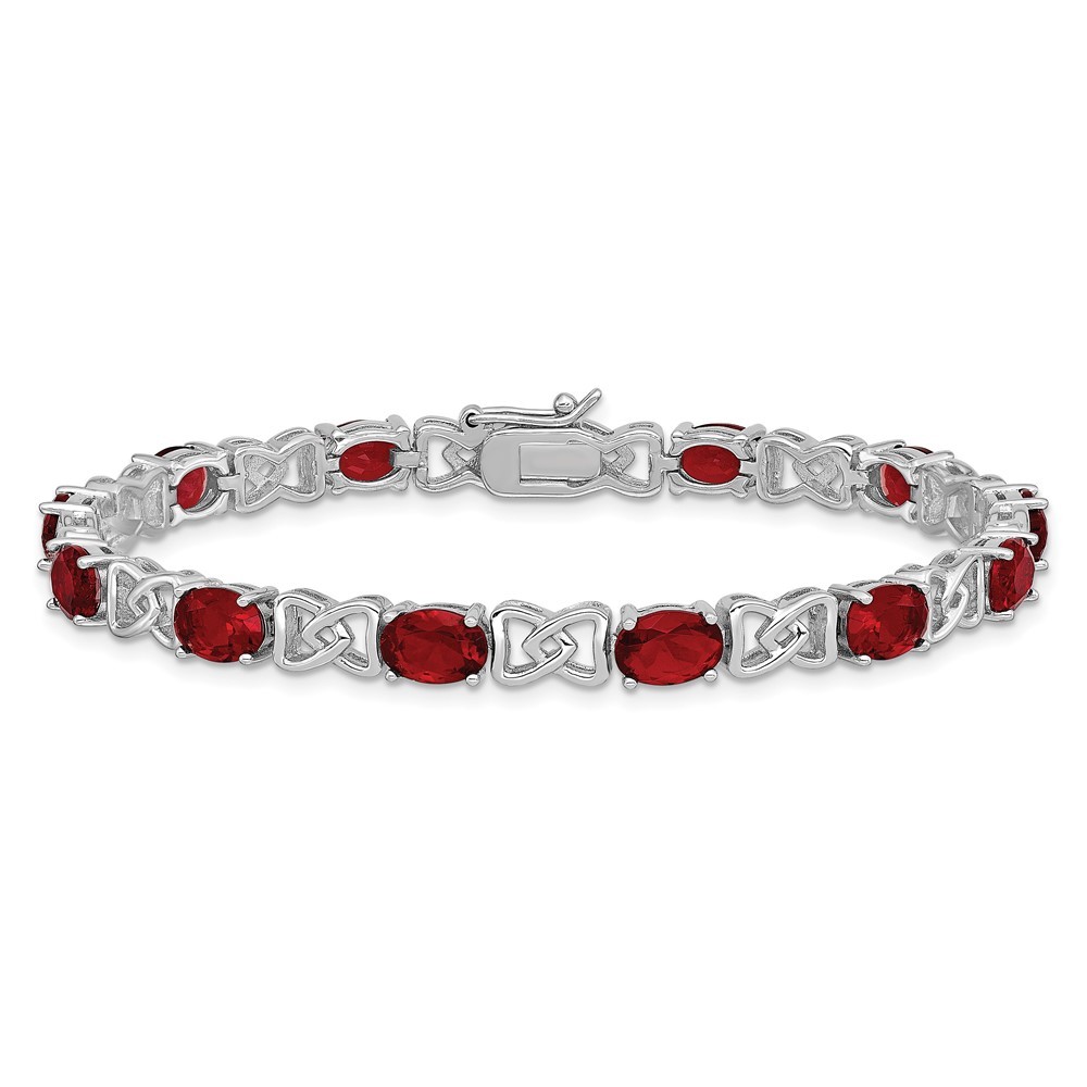 Sterling Silver Rhodium Plated 7 inch Red CZ Bracelet 12.0g Womens
