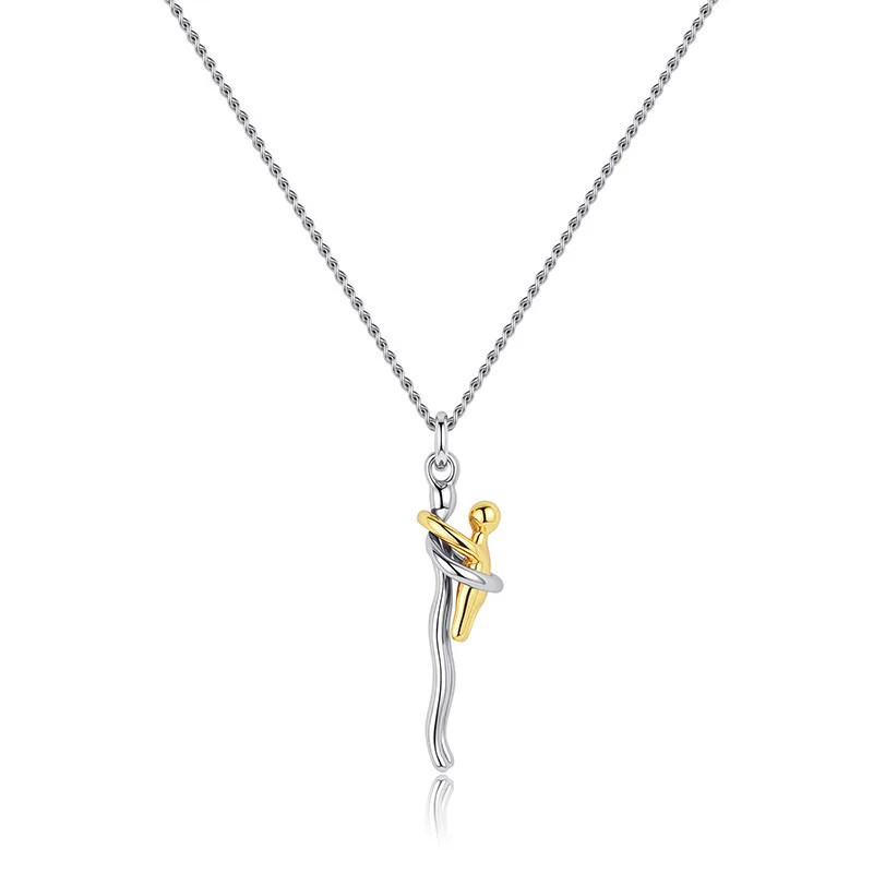 Mother Child Hugging Necklace Mother’s Day Gift for Mom Two Tone Pendant Gift
