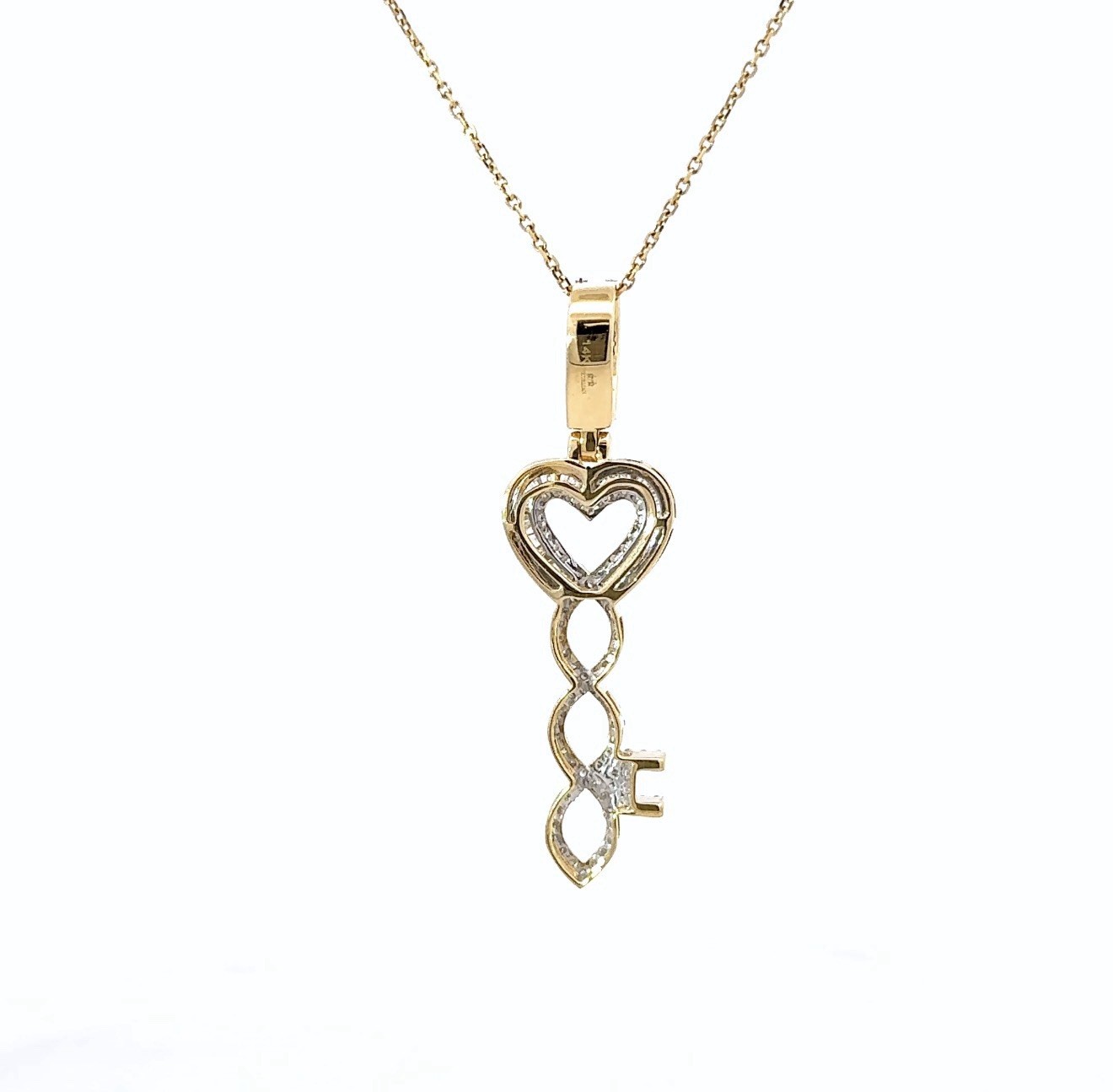 Women’s 14K Gold Diamond Infinity Heart Key Pendant 0.70ct Baguette & Round Cut