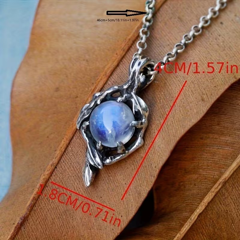 Rainbow Moonstone Flame Pendant Necklace – Retro Vintage Style Women’s Jewelry