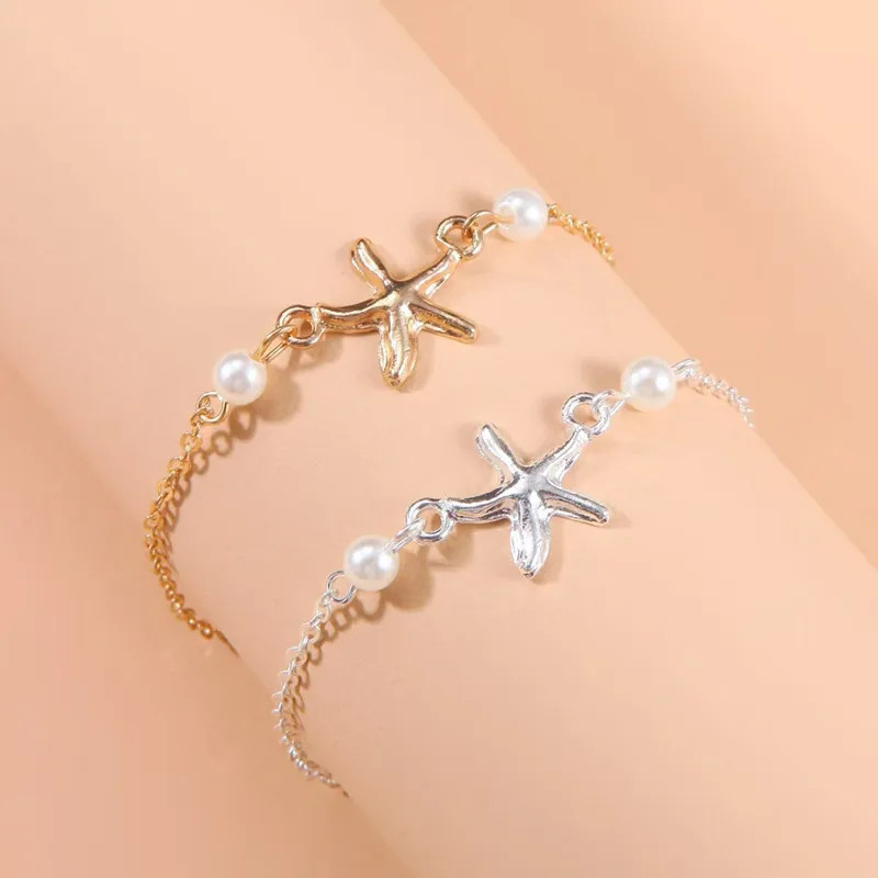 Trendy Gold Silver Color Pearl Star Accessory Anklets for Women New Sexy