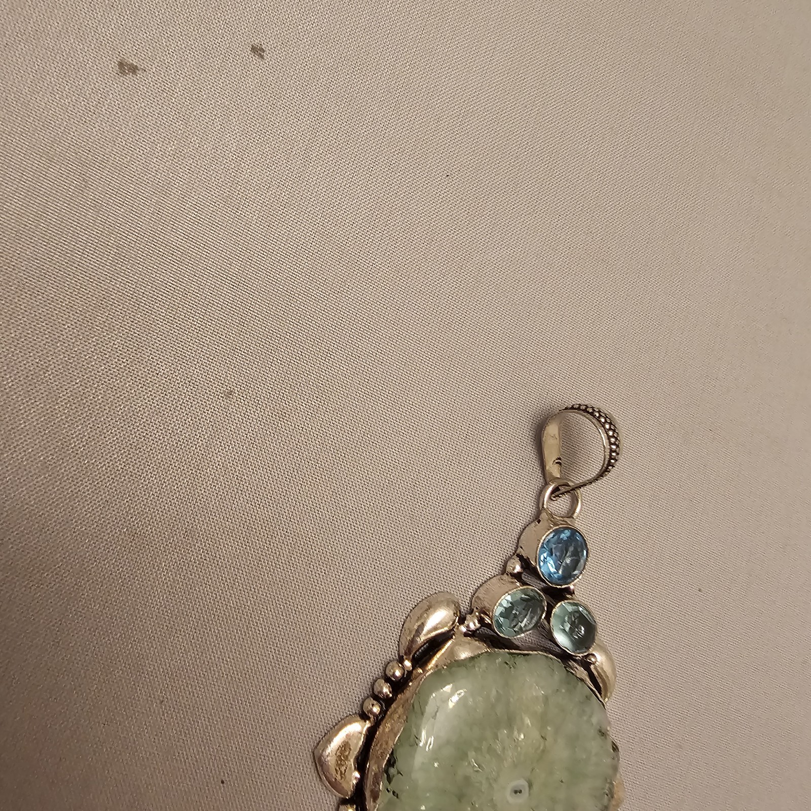 Green Stone Unknown Gemstones in 925 Sterling Silver Pendant About 3 Inches