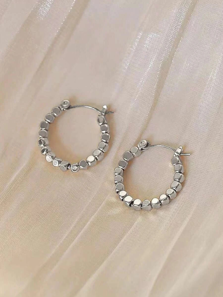 1 pair Minimalist Copper Hoop Earrings Bead Design Women Daily Jewelry