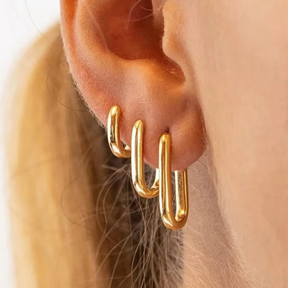 1 pair Gold Silver Square Hoop Earrings Unisex Minimalist Chunky Huggie Jewelry
