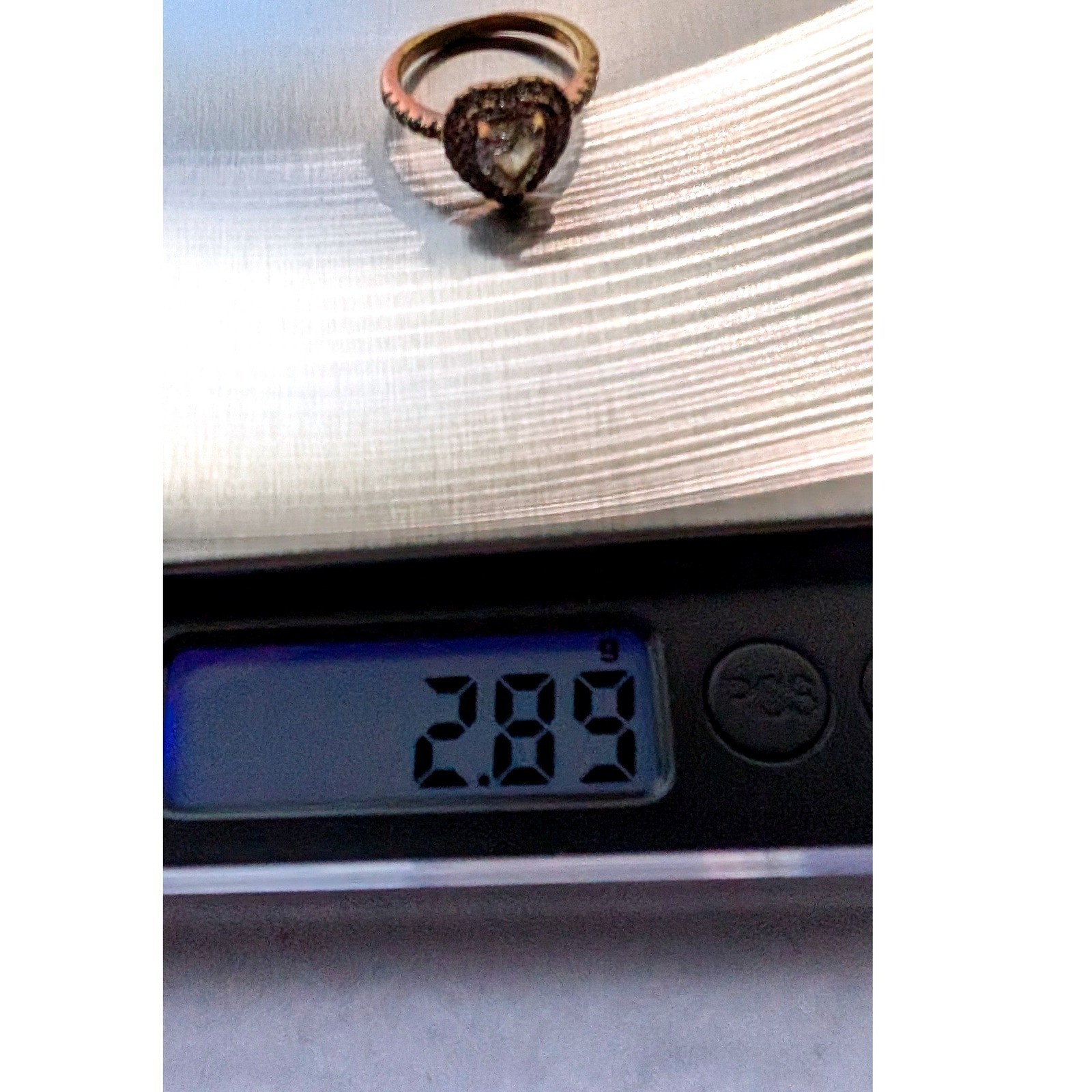 S925 Sterling Silver Gold Tone Heart Halo Ring Clear Stone Pavé Band Size 7