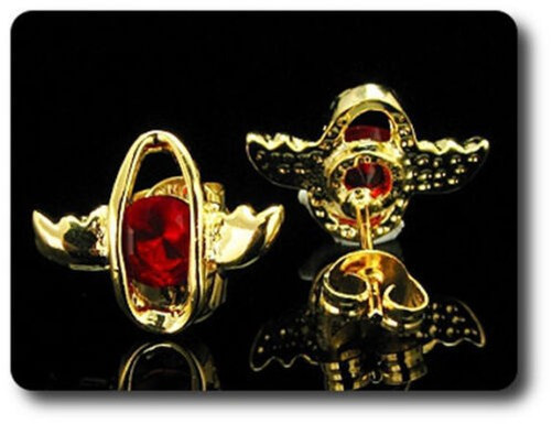 Earrings Ruby 0 3/32×0 5/16in Gold Plated 18 K-Swiss