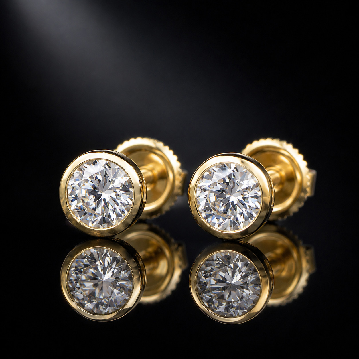14K Gold Plated Bezel Stud Earrings Round CZ Solitaire Women Jewelry Gift