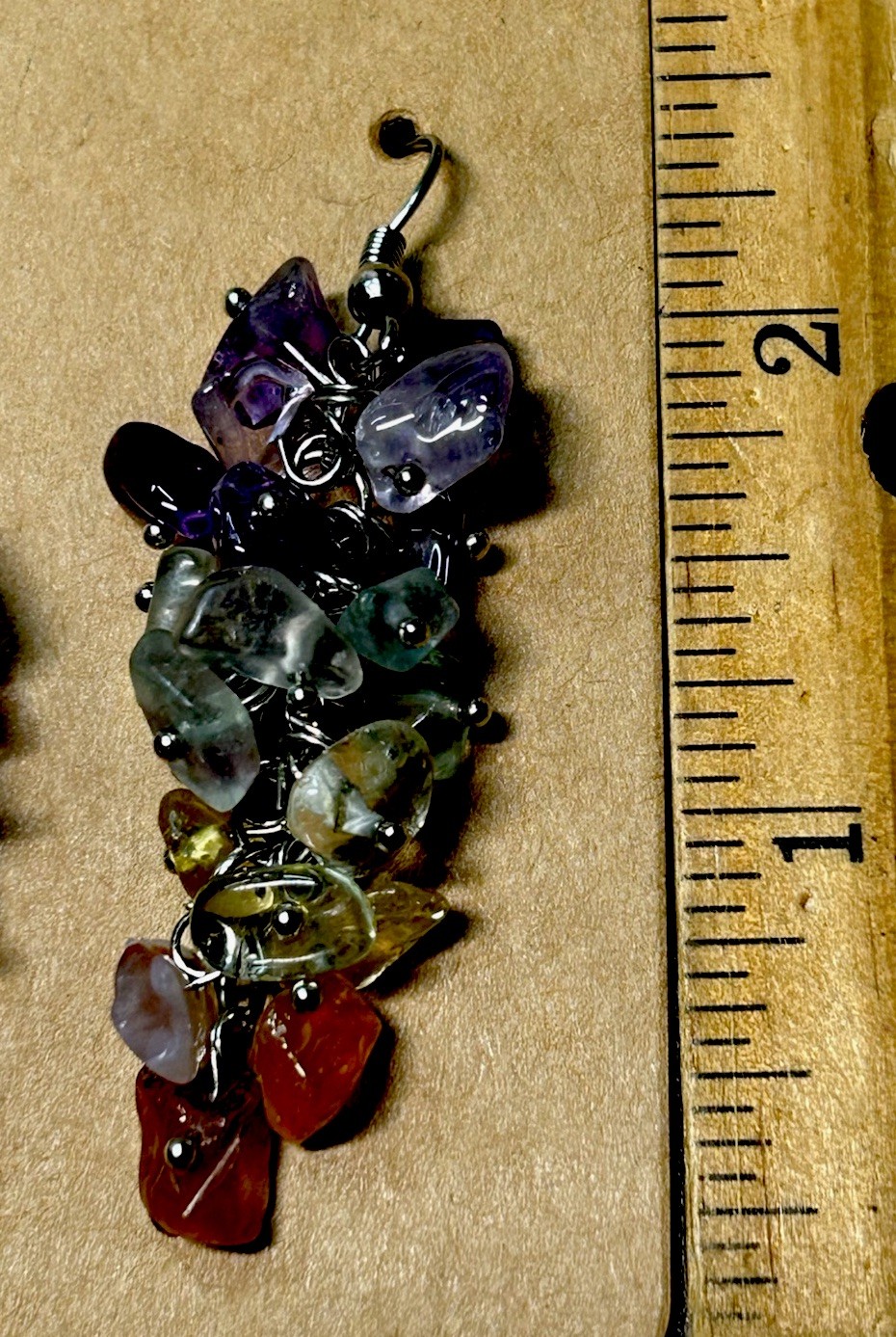 Natural 7 Gemstone Cluster Hook Earrings And Necklace Set Chakra Healing