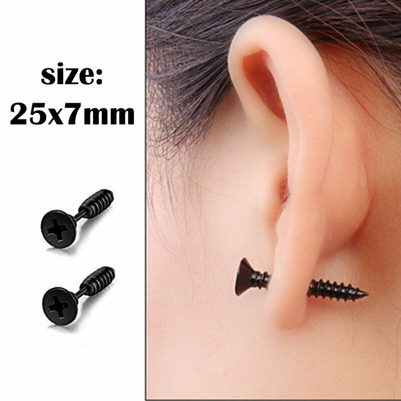 16pcs Earrings Stud Stainless Steel Punk Piercing Men Hoop Gothic Unisex US