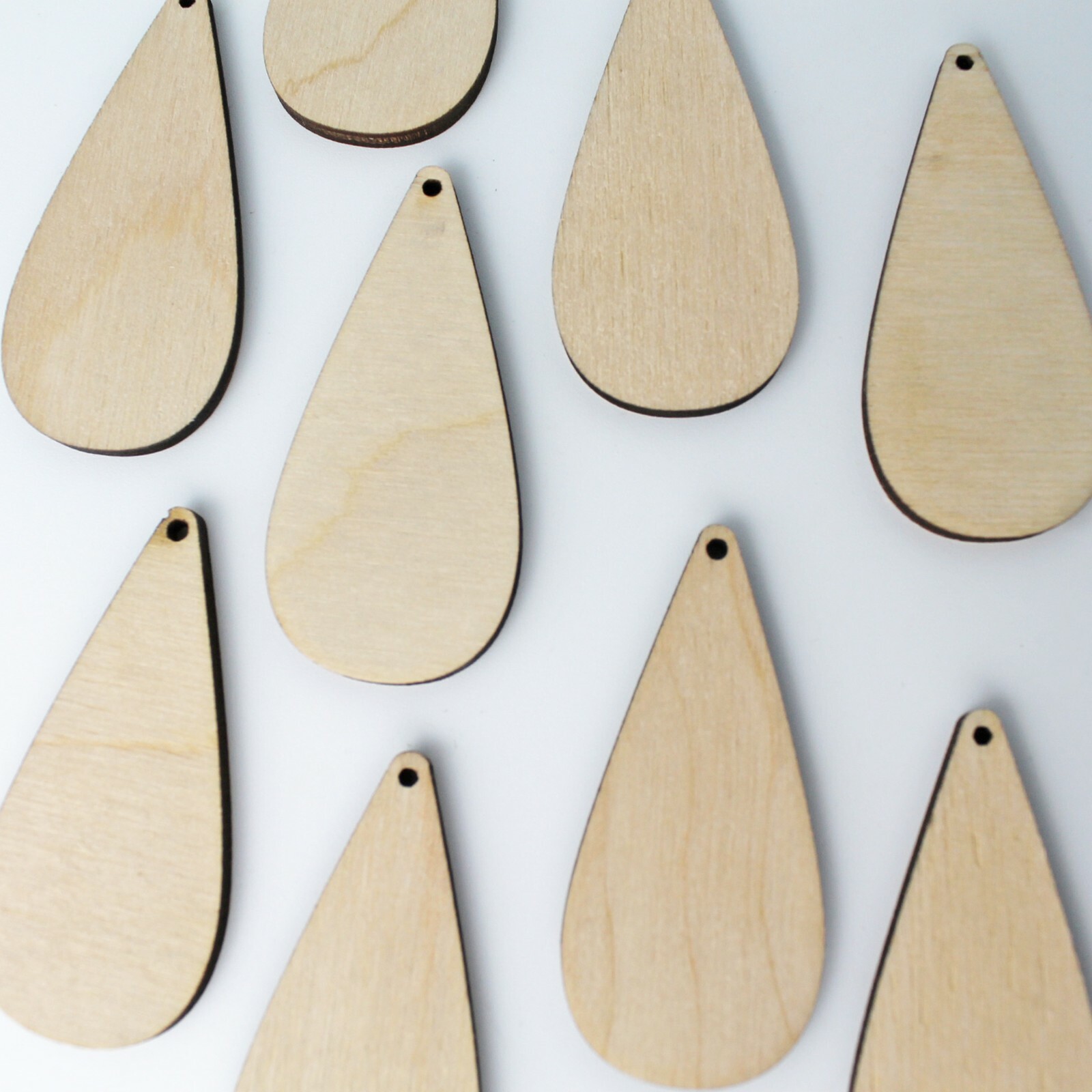 ALL SIZE (12pc to 100pc) Unfinished Wood Solid Slim Teardrop Earrings Blanks
