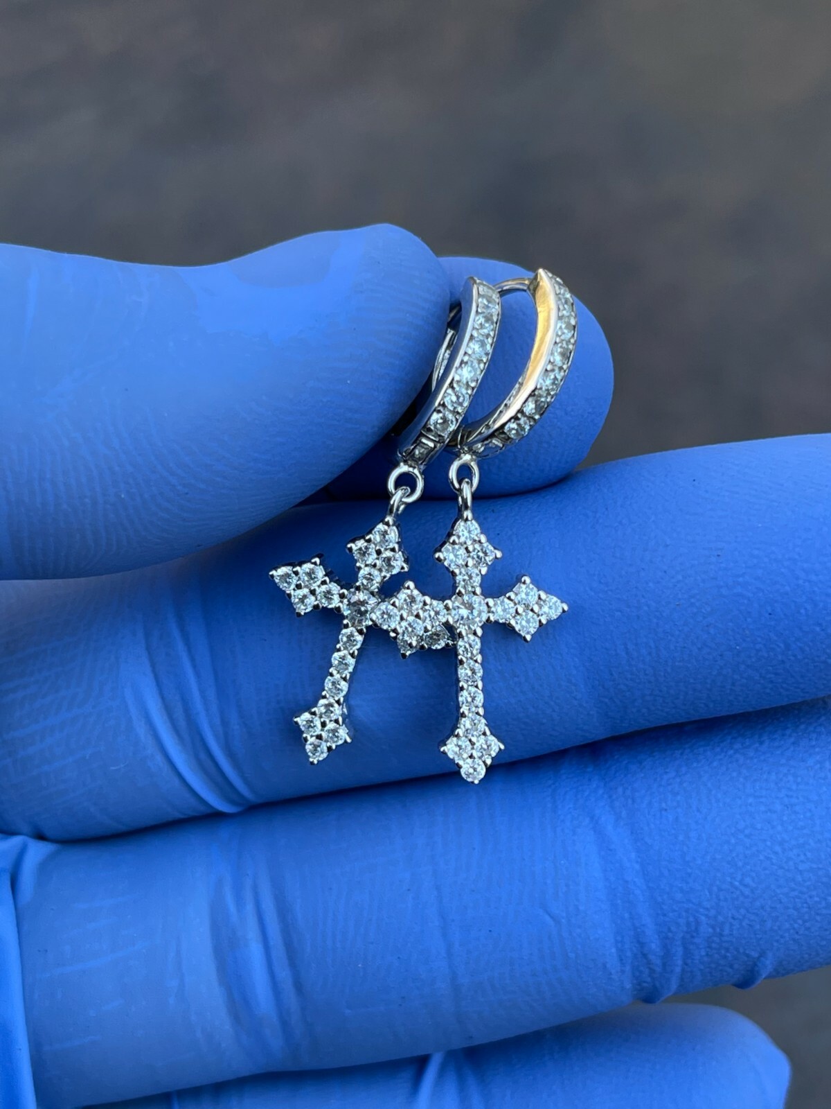 Real 925 Sterling Silver Men’s Ladies Dangle Cross Studs Earrings Iced Hip Hop