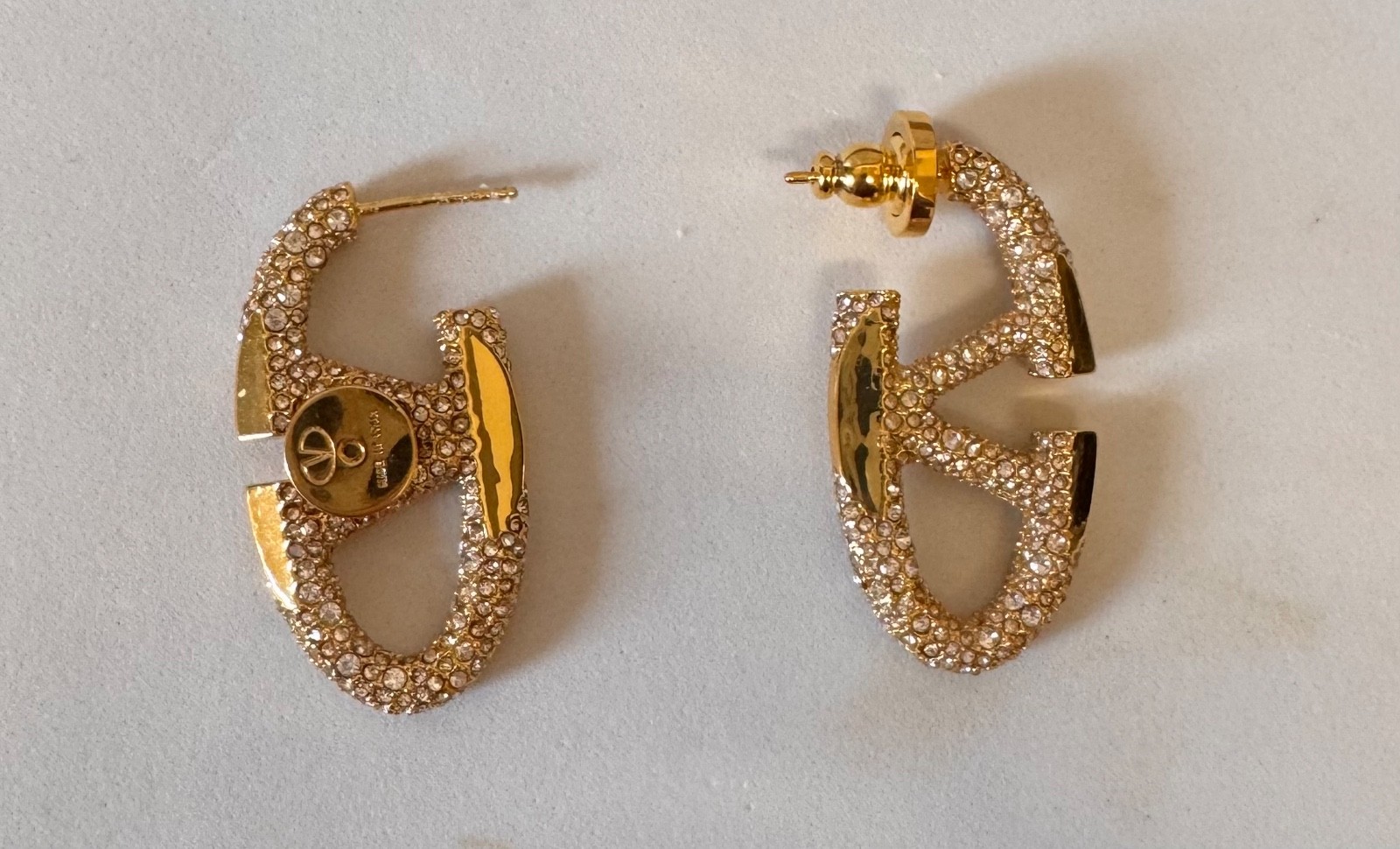 Valentino VLogo Crystal Hoop Earrings Gold Tone # 539
