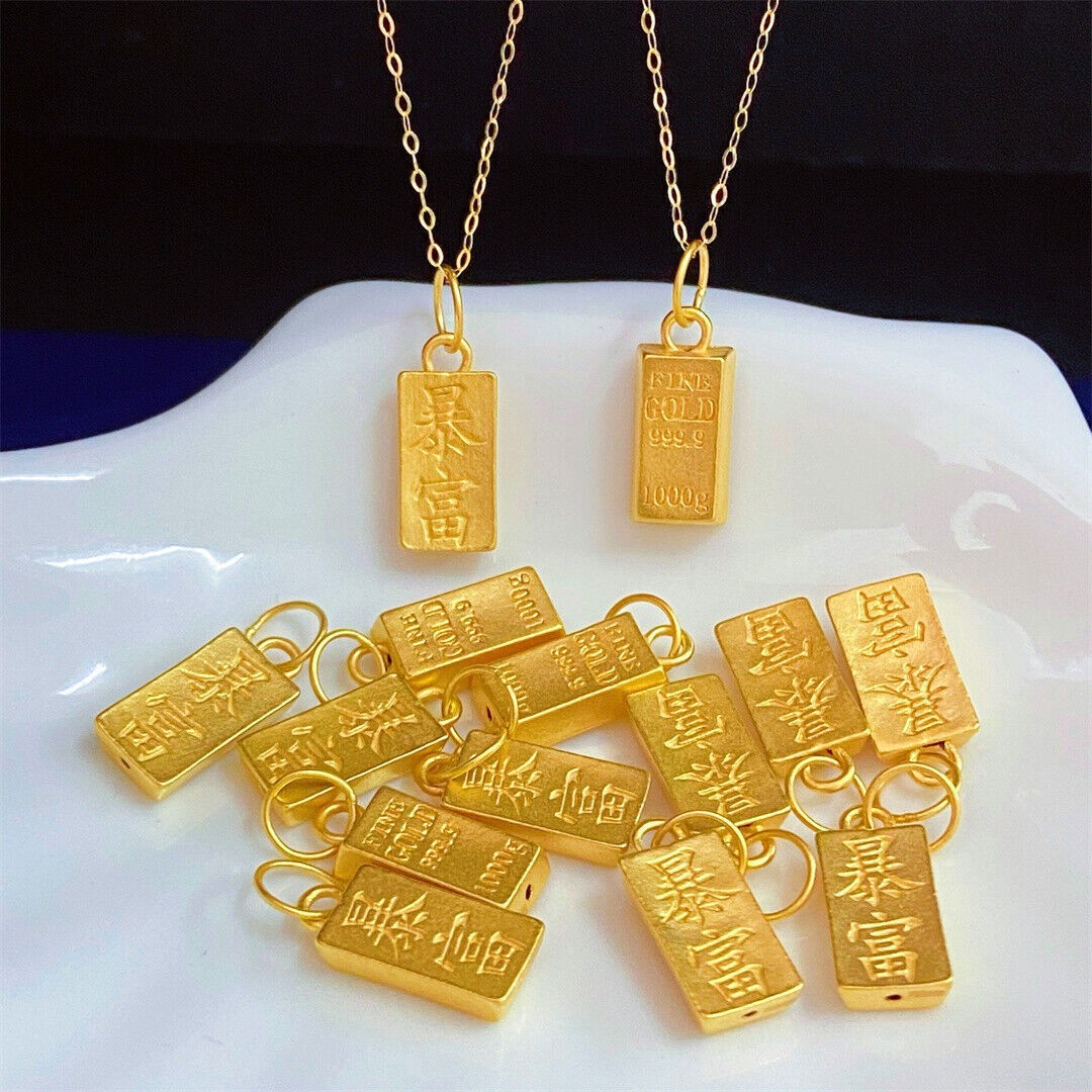 1pcs Pure 999 24K Yellow Gold Women 3D Gold New Oblong Oblong Small Pendant