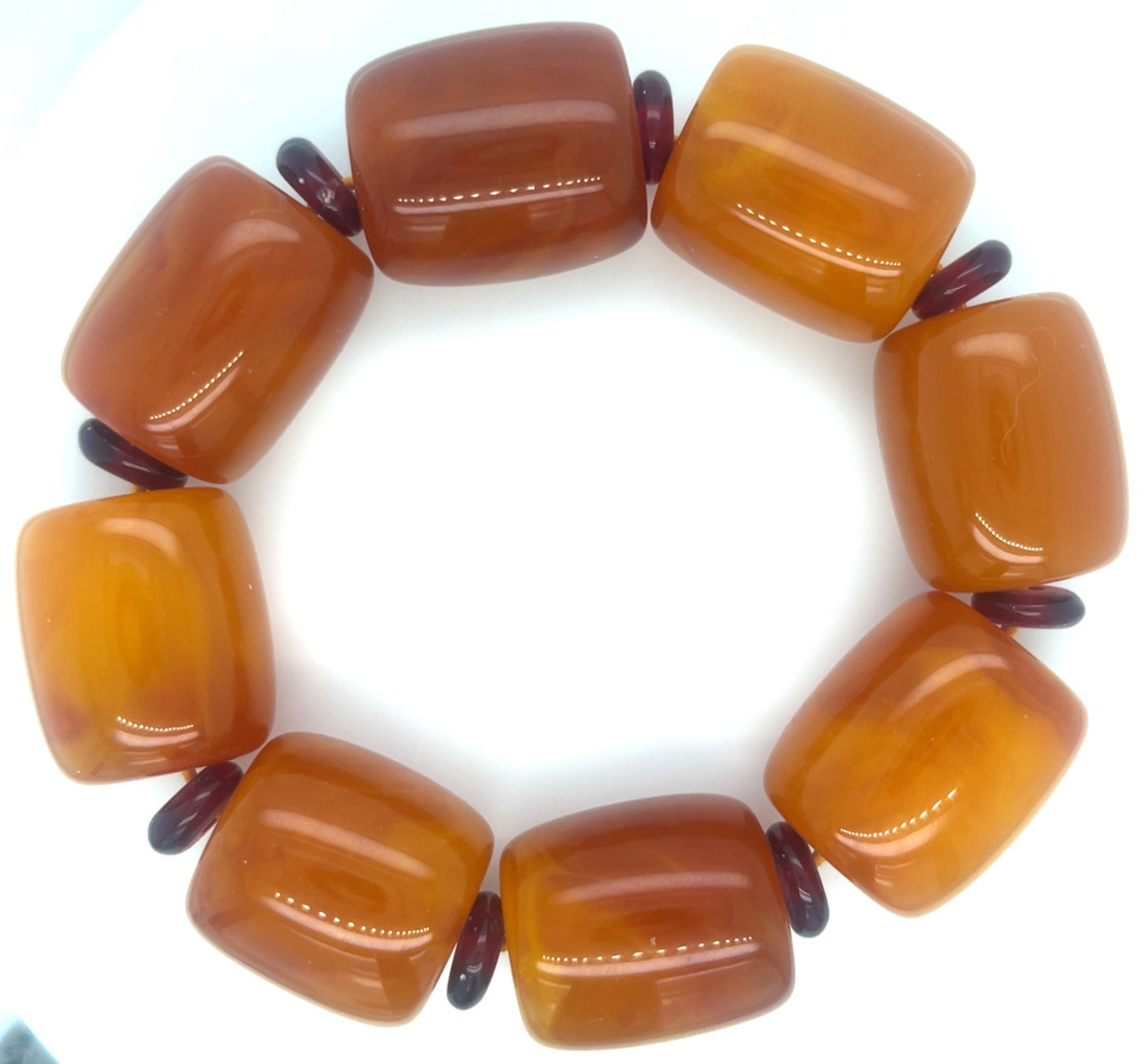 Faux Amber Chunky Stretch Bracelet 25mm Orange Beads Red Spacers 3.5oz