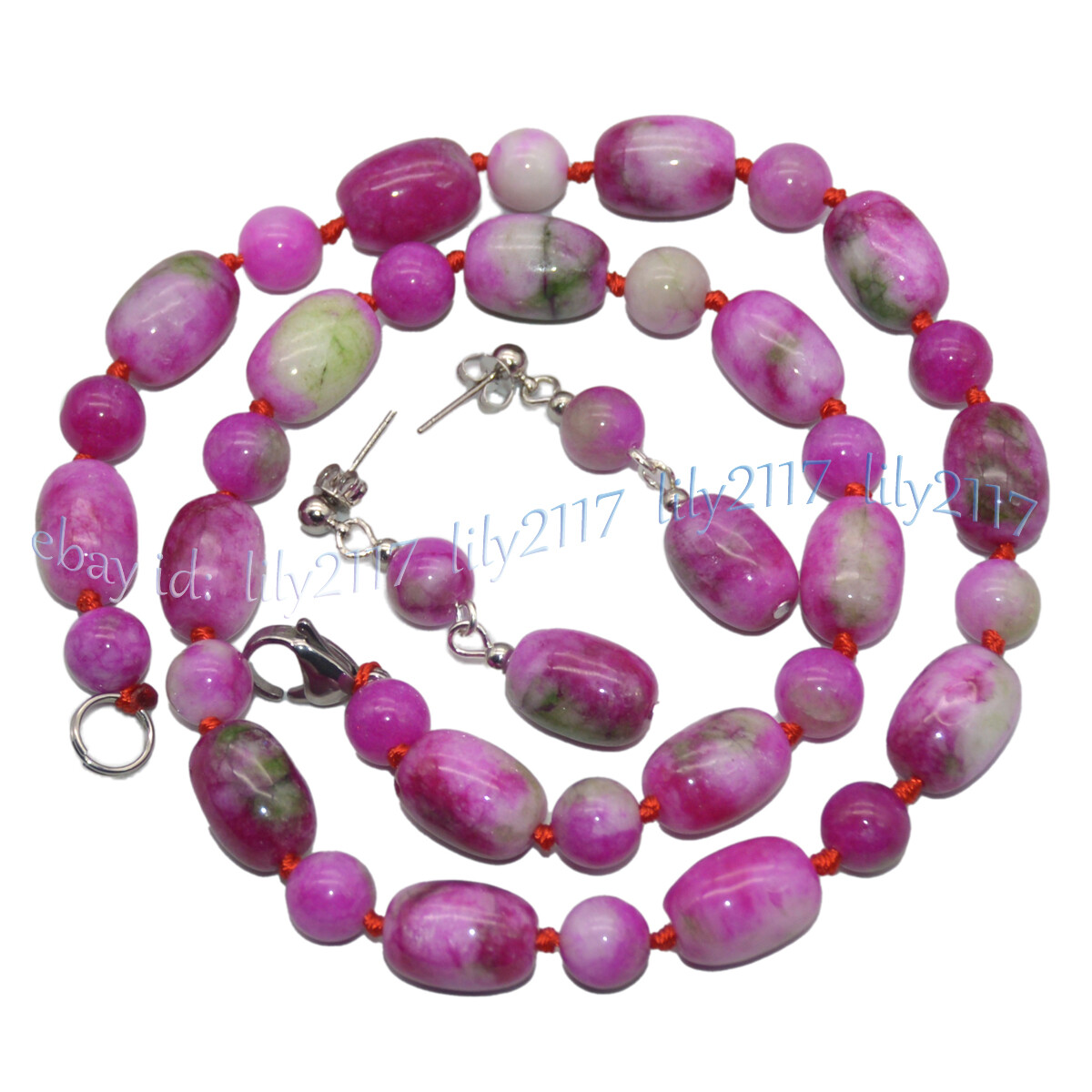 10x14mm Barrel 8mm Round Red Green Multicolor Jade Necklace Bracelet Earring Set