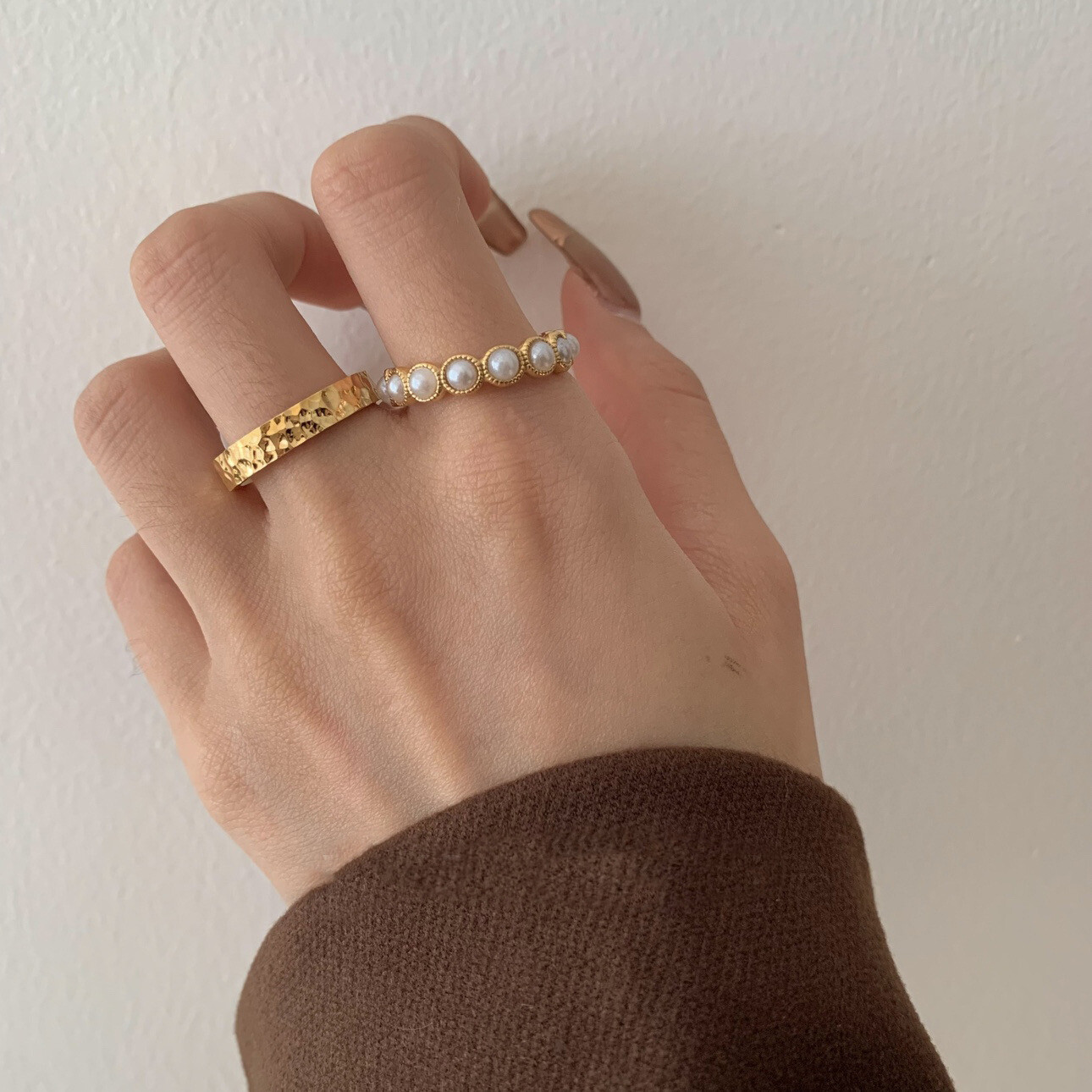 Woman 18k Gold Plated Stainless Steel Texture Band Ring 6-9