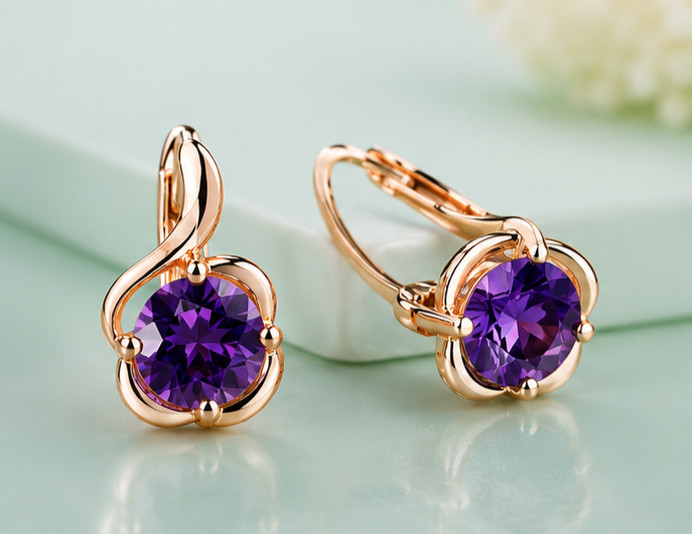 3Ct Round Cut Simulated Amethyst Engagement Hoop Earrings 14K Rose Gold Plated