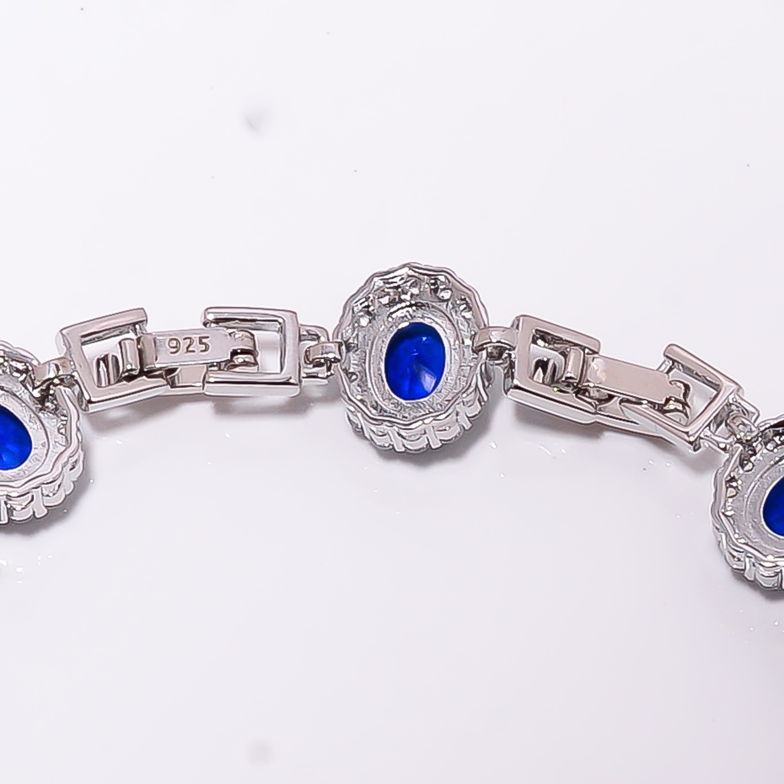 Blue Sapphire -Simulated, CZ 925 Sterling Silver Adjustable Bracelet 7-8″ B1822