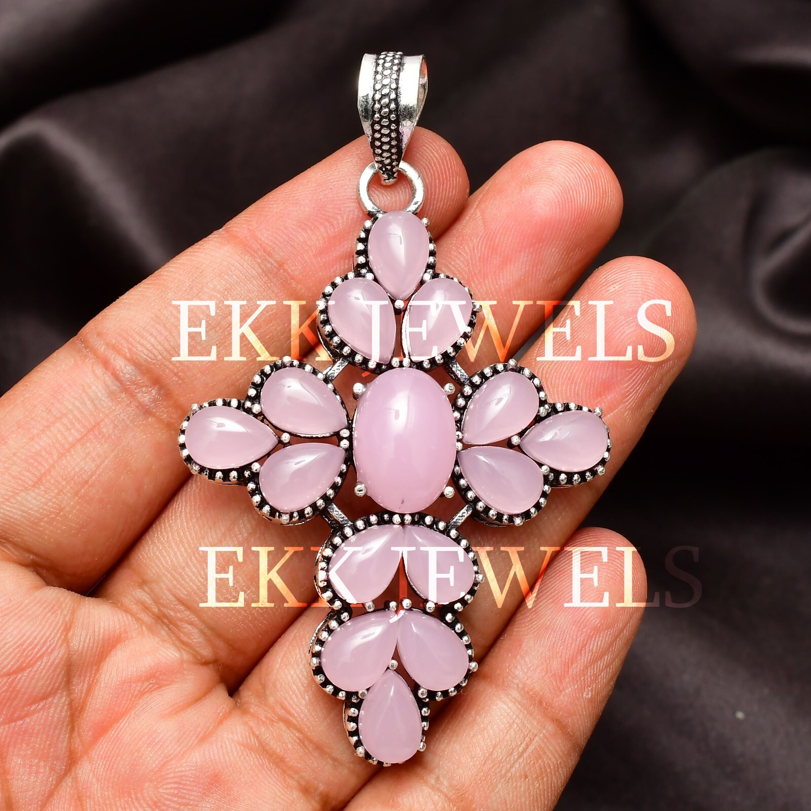 Natural Rose Quartz Gemstone 925 Sterling Silver Handmade Jewelry Pendant 2.80″