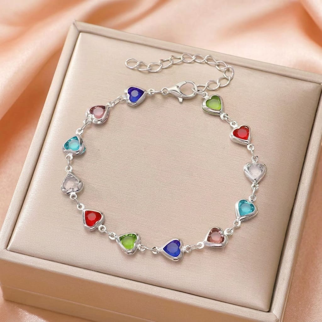 Colorful Heart Charm Bracelet Adjustable Stainless Steel Gold Tone Silver Tone