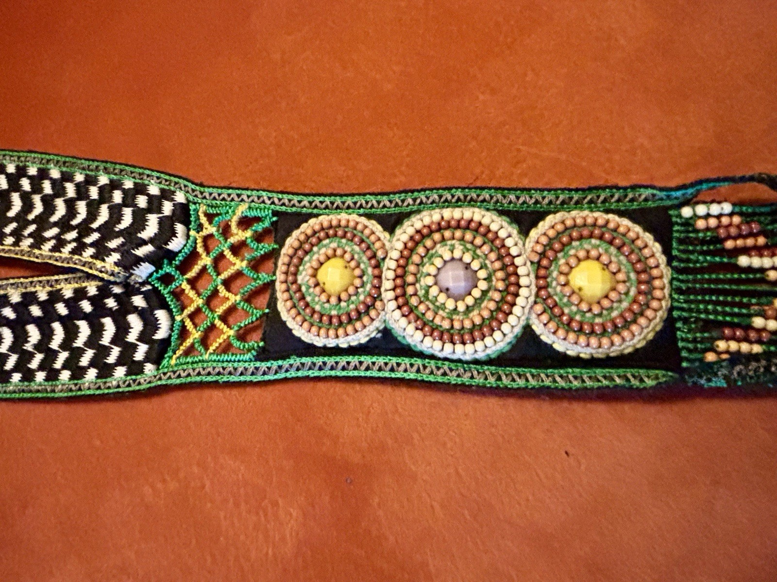 Anthropologie Long Beaded And Fabric Statement Necklace