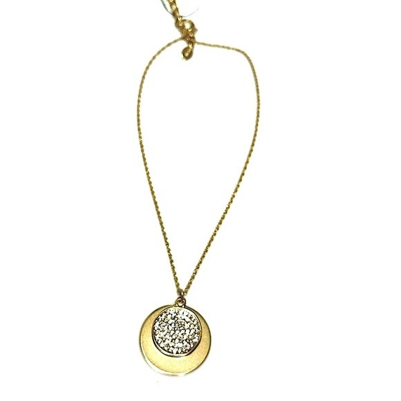 Chico’s Gold Pendant Necklace with Pave Center NWT