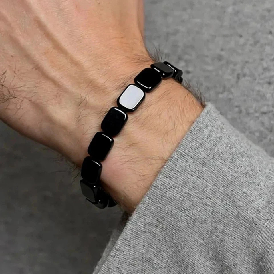 Hematite Bracelet for Men – Natural Magnetic Stone Beaded Stretch Bracelet Gift
