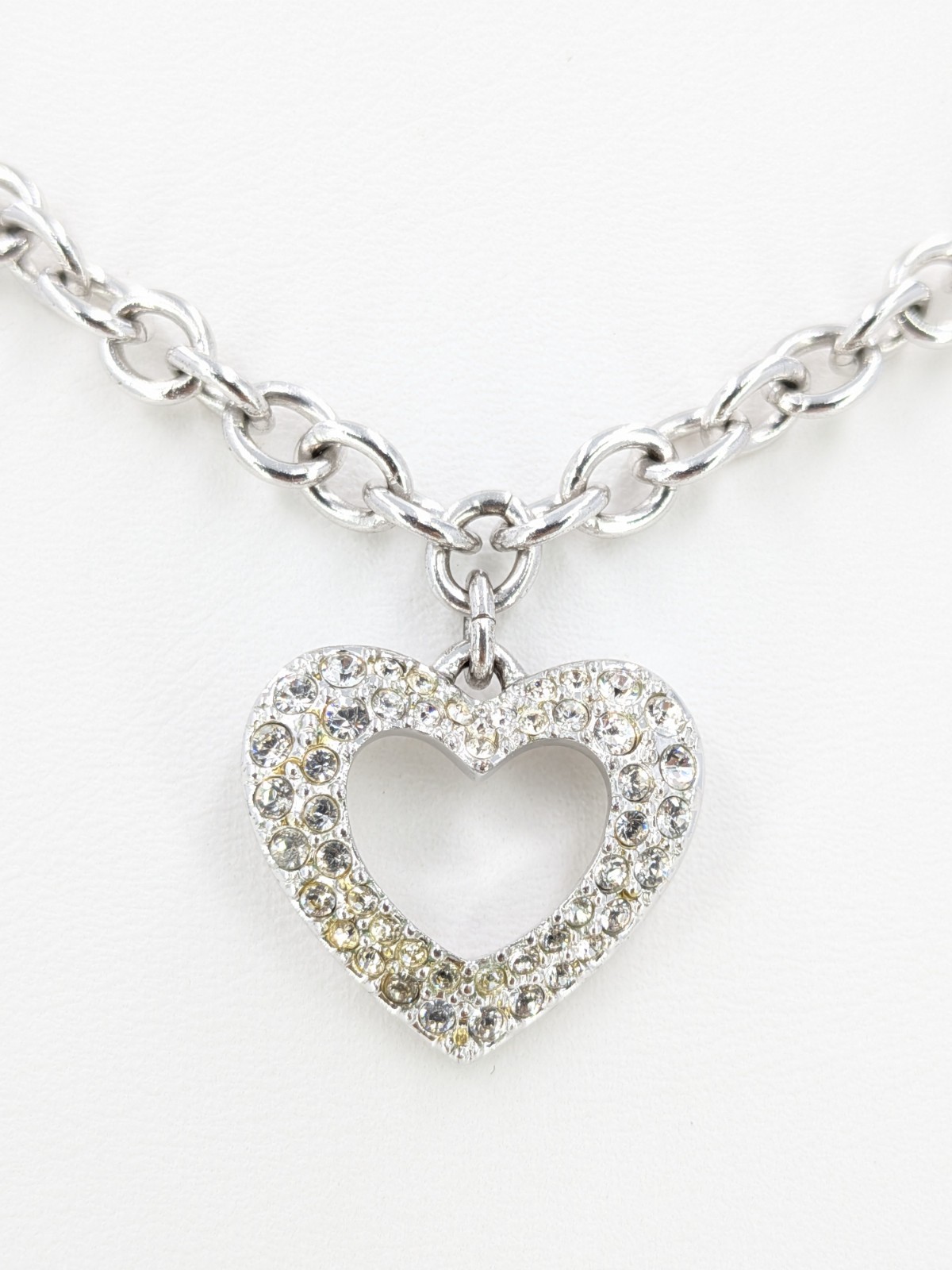 Swarovski Necklace Heart Pendant Clear Crystal Silver Tone Swan Charm 17-19 in