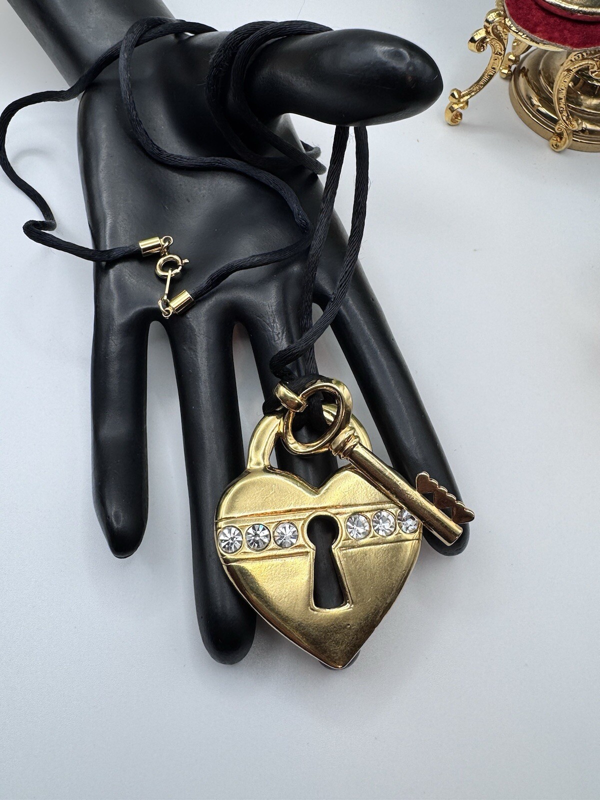 Avon Heart And Key Gold Tone Whit Rhinestone 36” Long Necklace- Avon Necklace