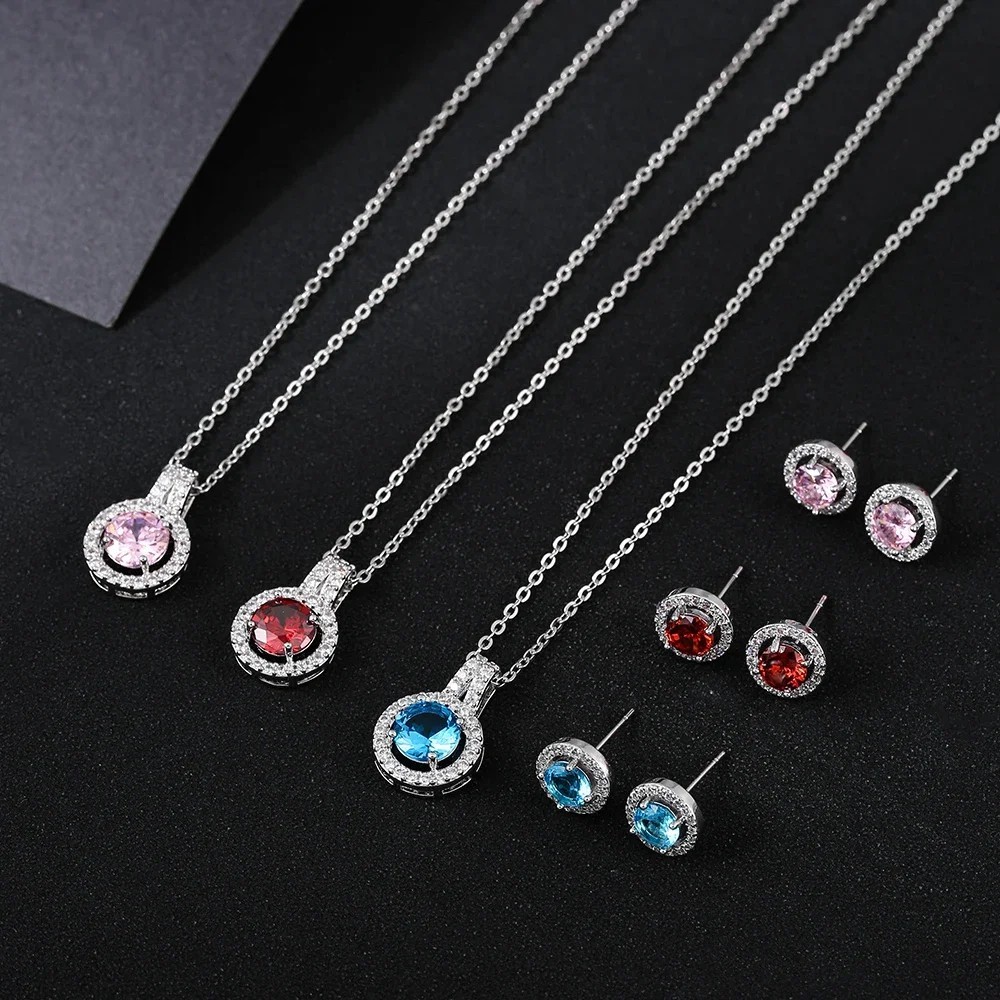 Luxury Round Geometric Necklace & Earrings Jewelry Set for Women Wedding