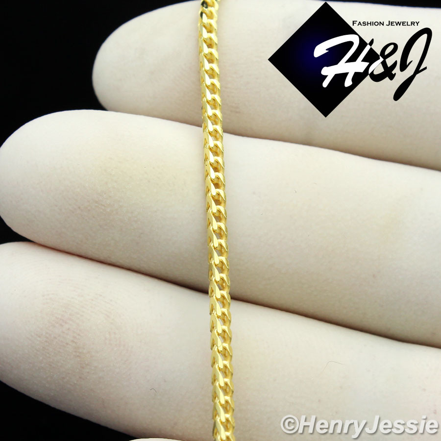 24″MEN 925 STERLING SILVER 2.5MM GOLD PLATED FRANCO BOX CURB LINK NECKLACE*SN6