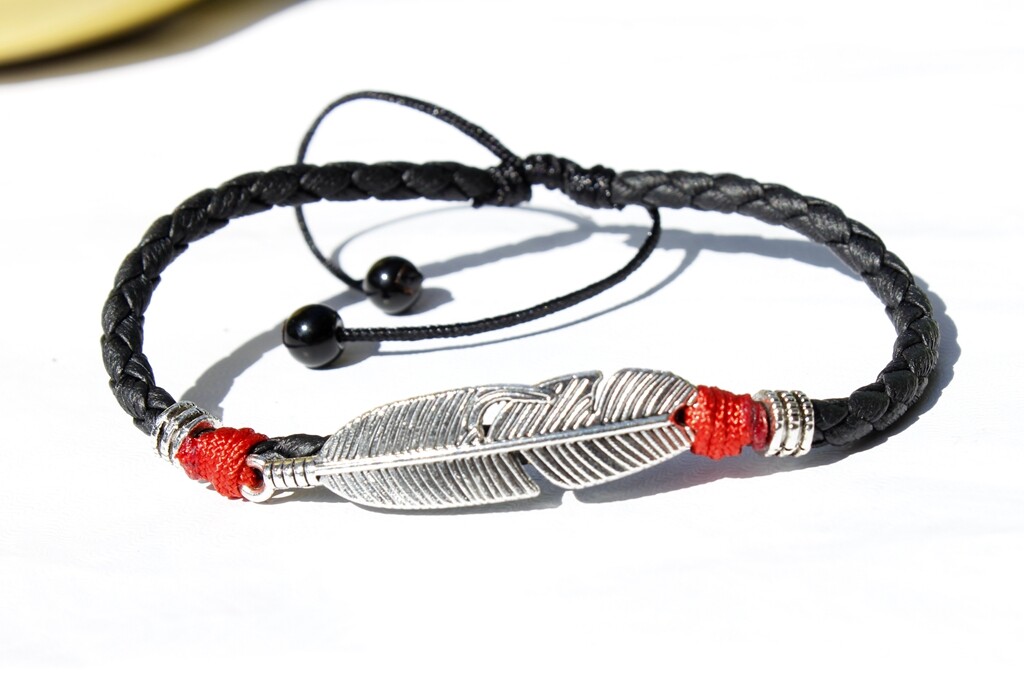 Women/ Men Feather / Leaf Red Rope Genuine Leather Anklet Bracelet One Size
