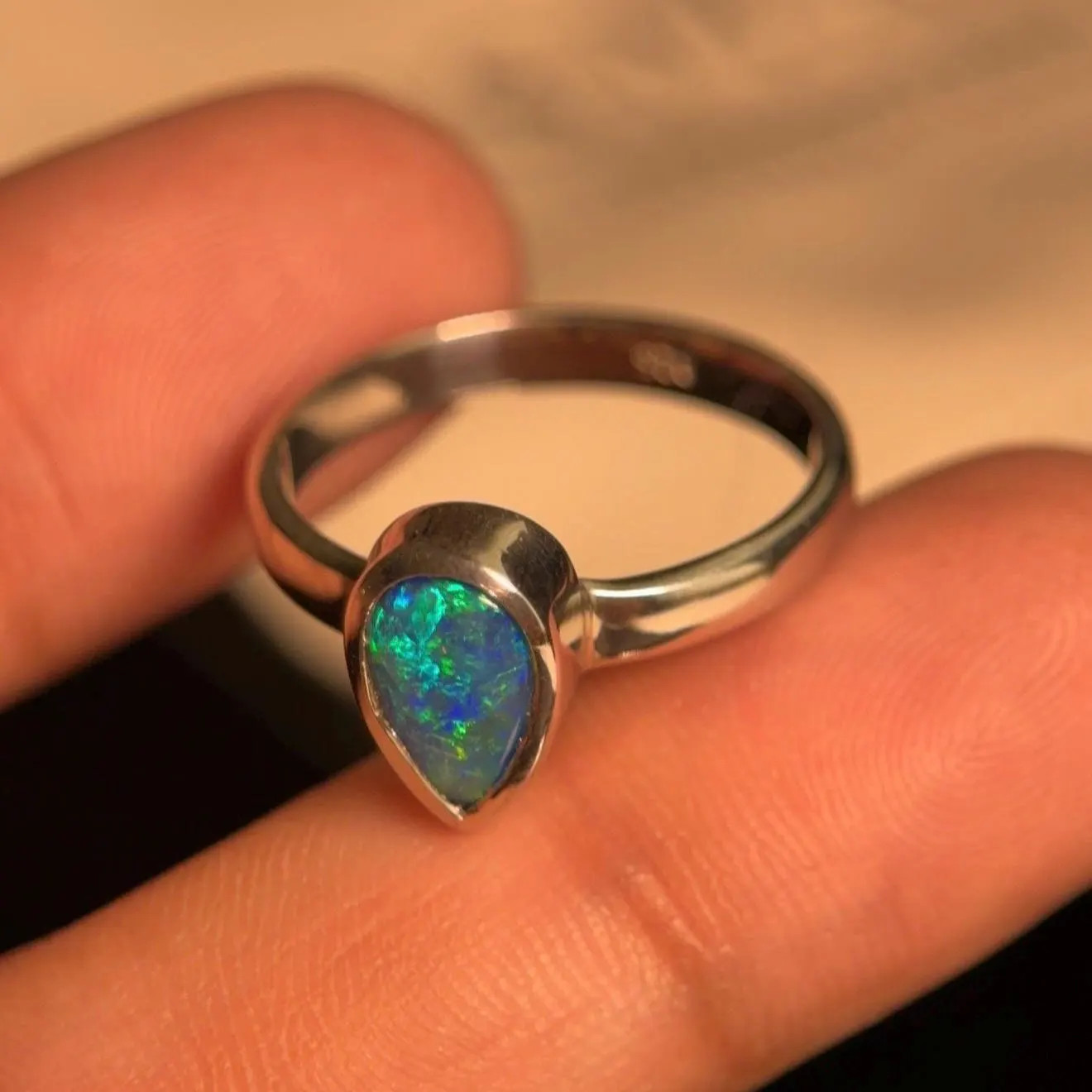 Natural Australian Fire Opal Pear Ring in 925 Sterling Silver, Trendy Ring Gift