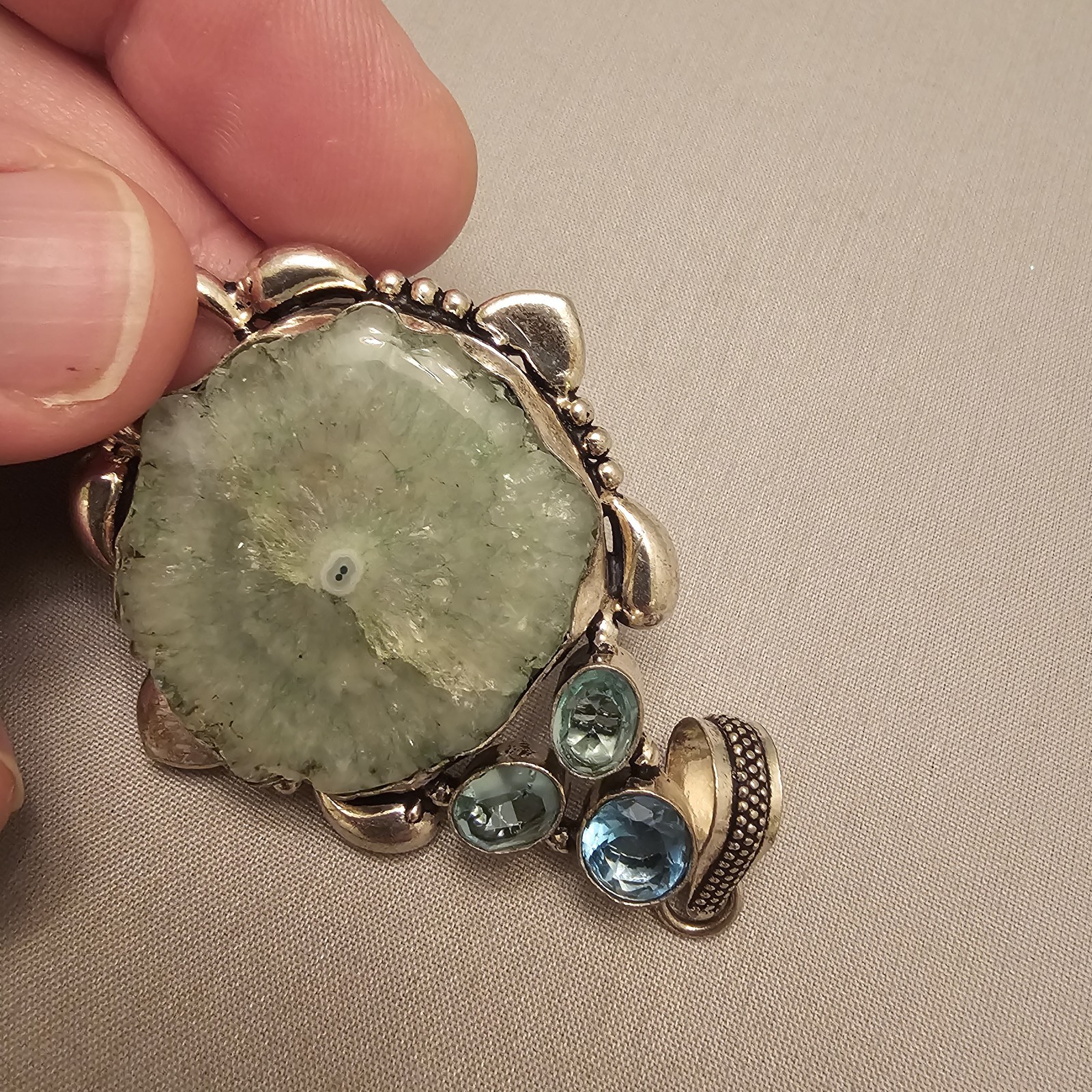 Green Stone Unknown Gemstones in 925 Sterling Silver Pendant About 3 Inches