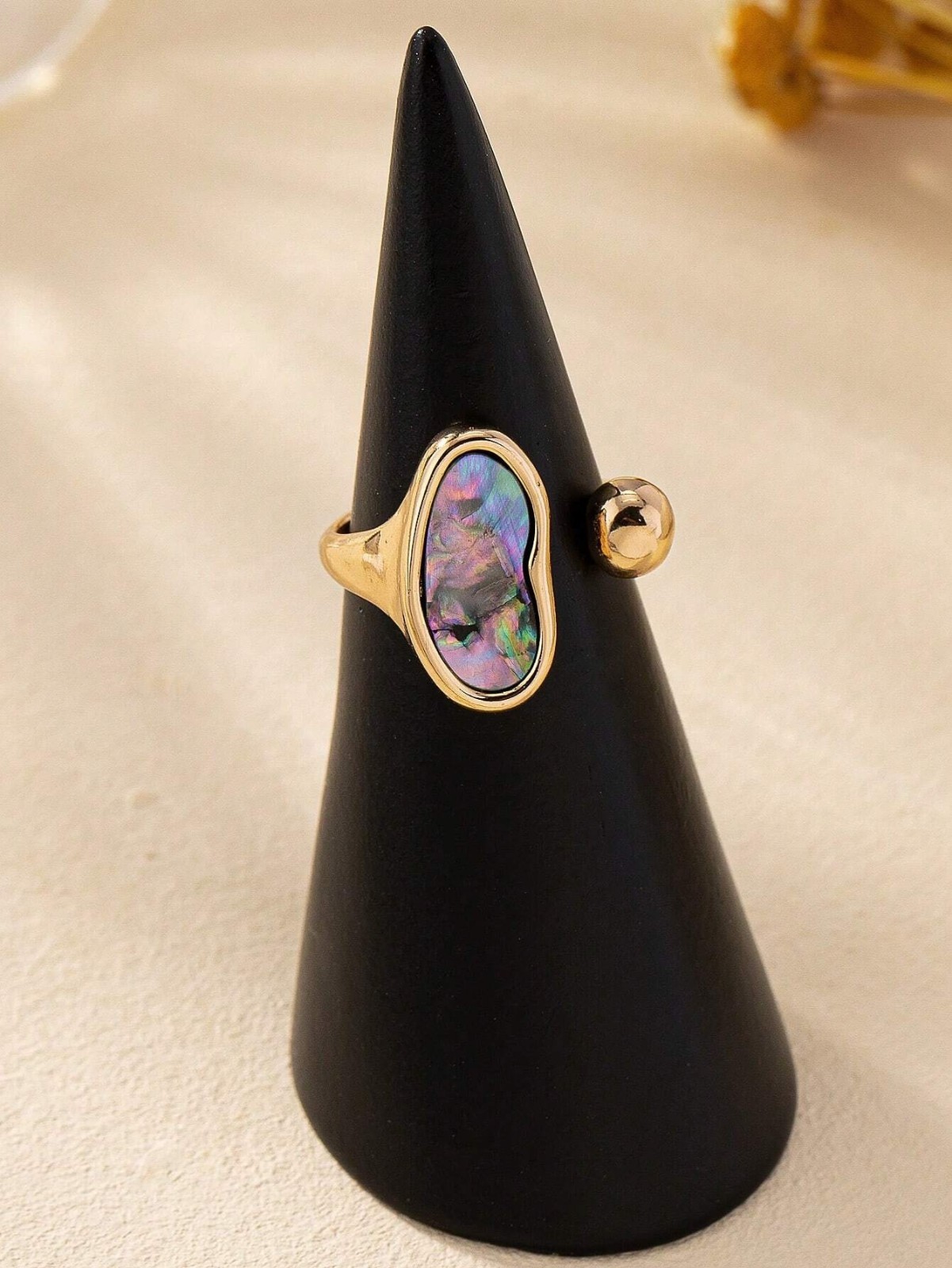 Womens Gold Tone Gemstone Inlaid Adjustable Open Ring Boho Daily Jewelry