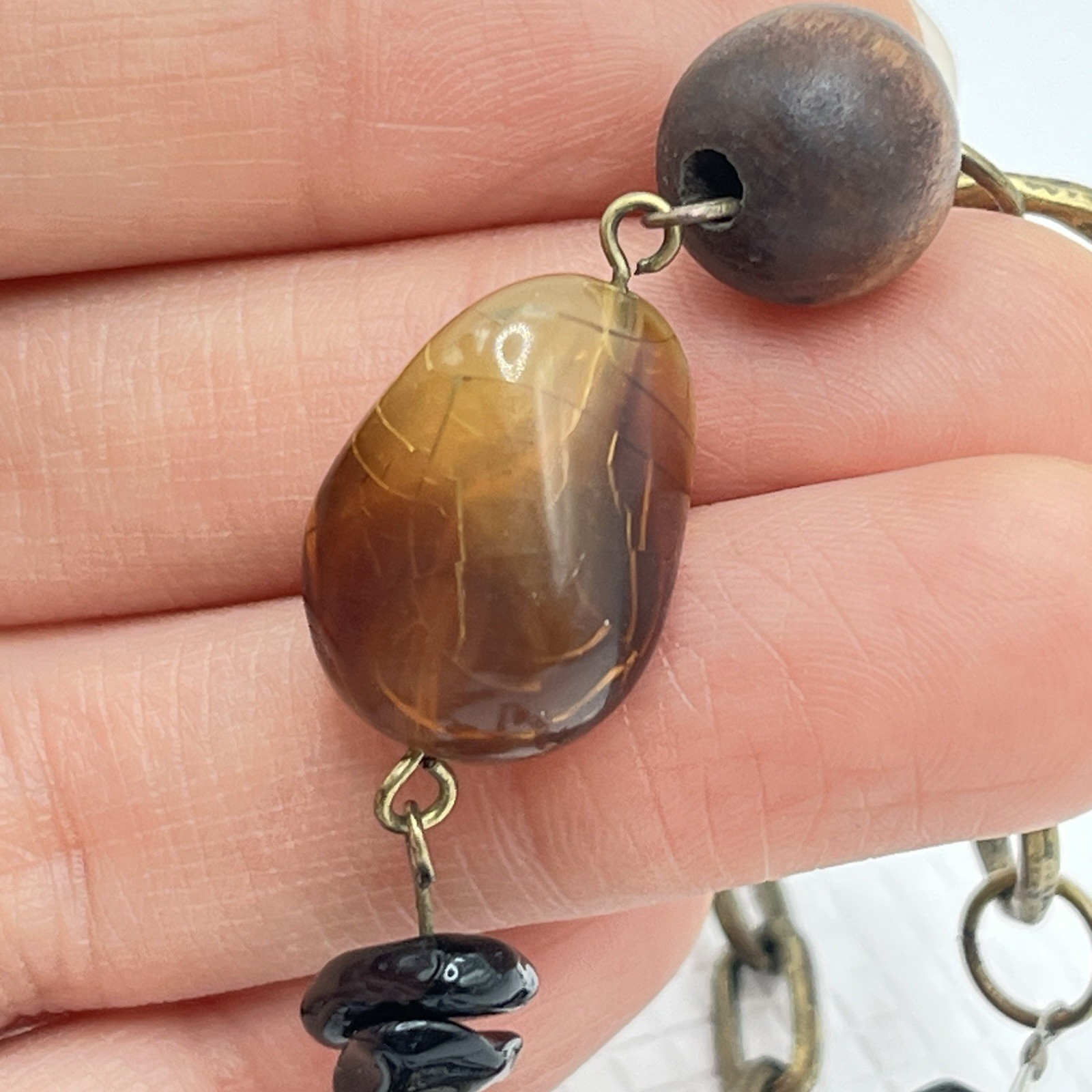 You & I Gold Tone & Mixed Materials Brown Bead Tiger Eye 28” Necklace