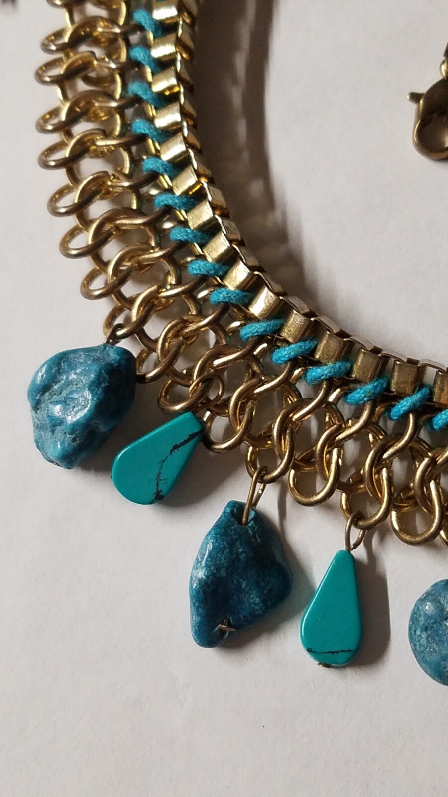 Ladies Turquoise Necklace Blue Imitation Gold Tone Costume Jewelry 3130JR